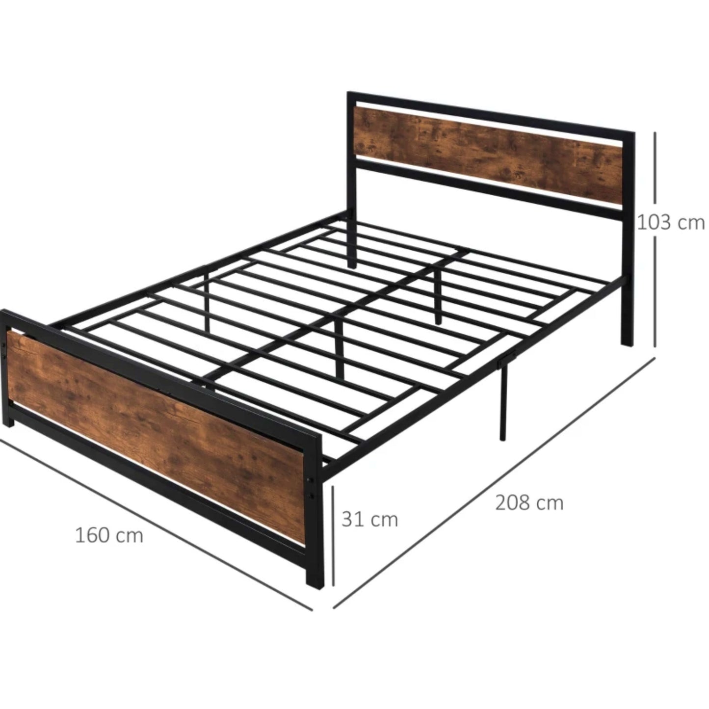 Industrial Bed Frame Metal Vintage Bedstead King Size Headboard Footboard Base