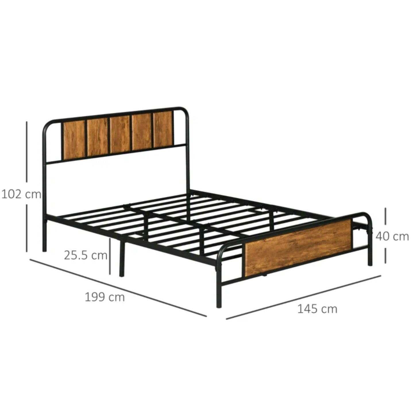 Industrial Bed Frame Metal Vintage Double Bedstead 4ft6 Headboard Footboard Base