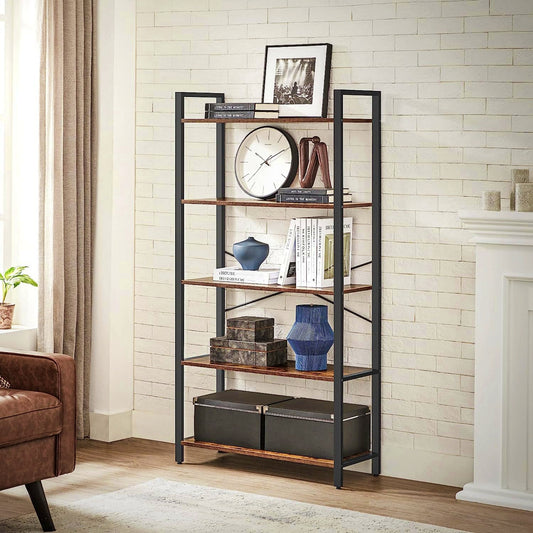 Industrial Wide Bookcase 4-Tiers Shelving Unit Modern Rustic Storage Bookshelf