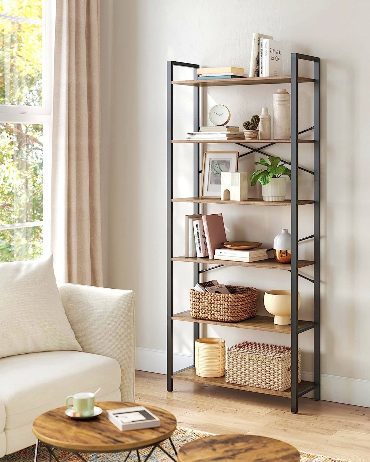 Tall Industrial Bookcase Modern Lounge Cabinet Large Bookshelf Storage Display Unit