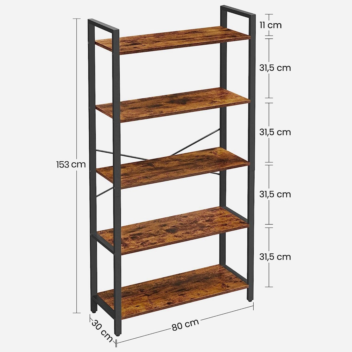 Industrial Wide Bookcase 4-Tiers Shelving Unit Modern Rustic Storage Bookshelf