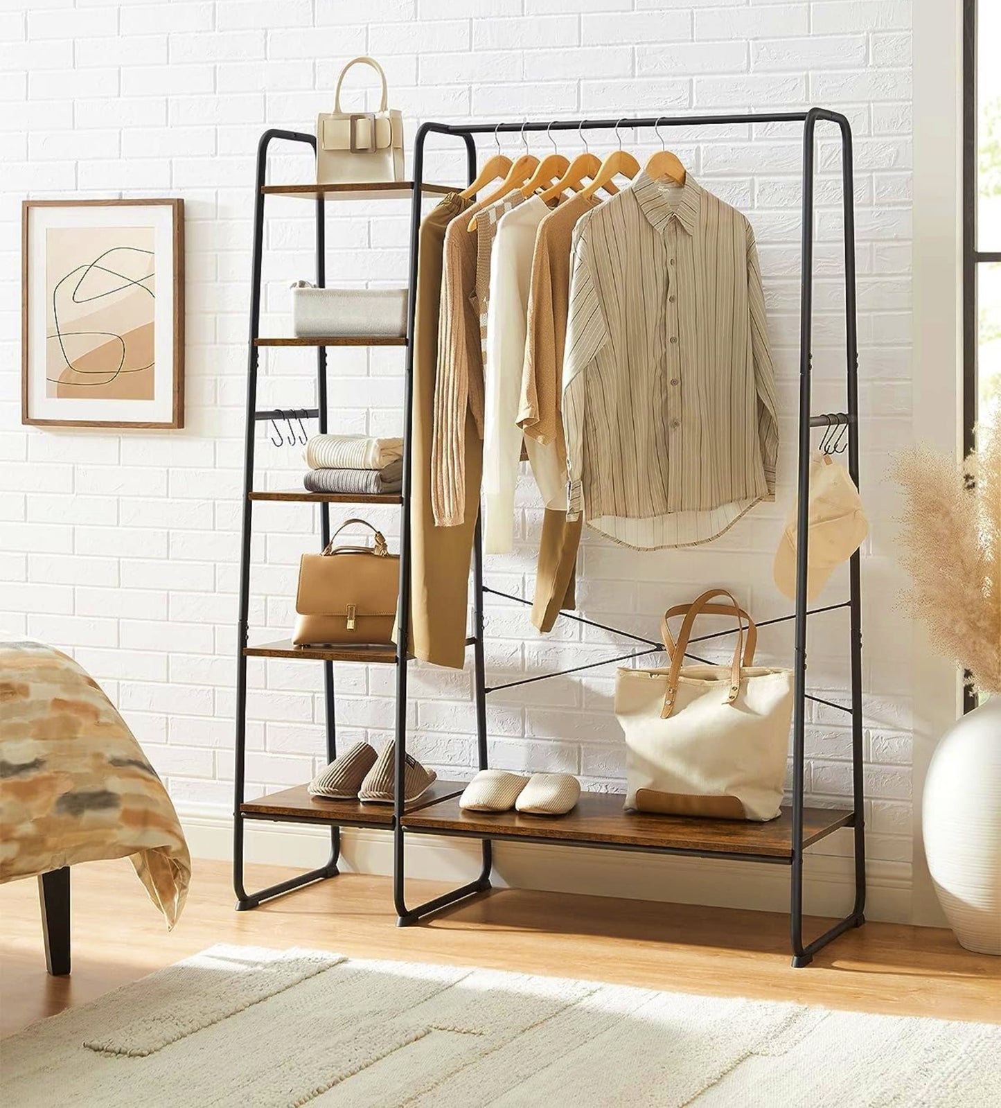 Industrial Clothes Rail Vintage Open Wardrobe Hallway Coat Rack Rustic Shelving Unit Shoe Storage Cabinet