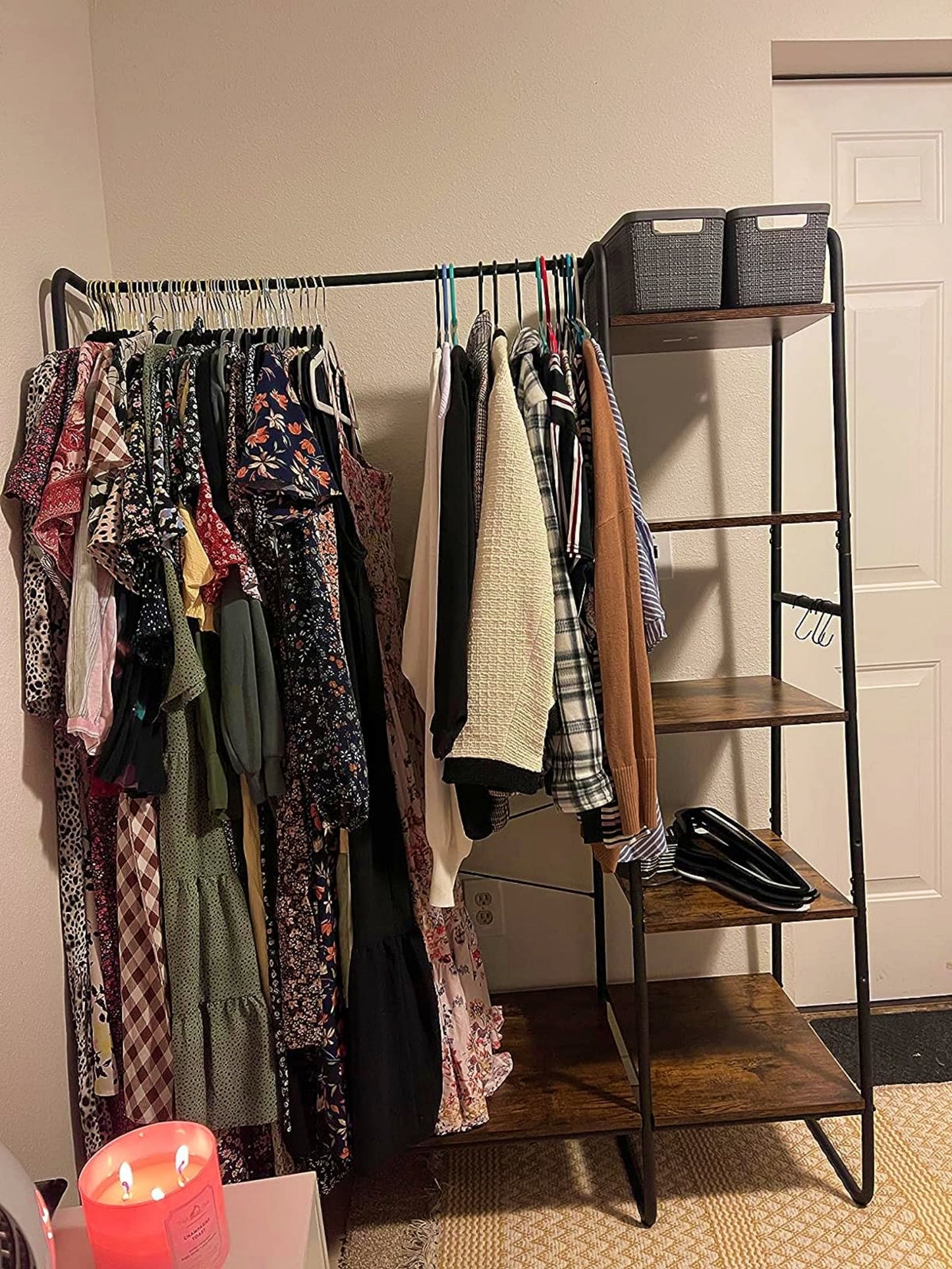 Industrial Clothes Rail Vintage Open Wardrobe Hallway Coat Rack Rustic Shelving Unit Shoe Storage Cabinet