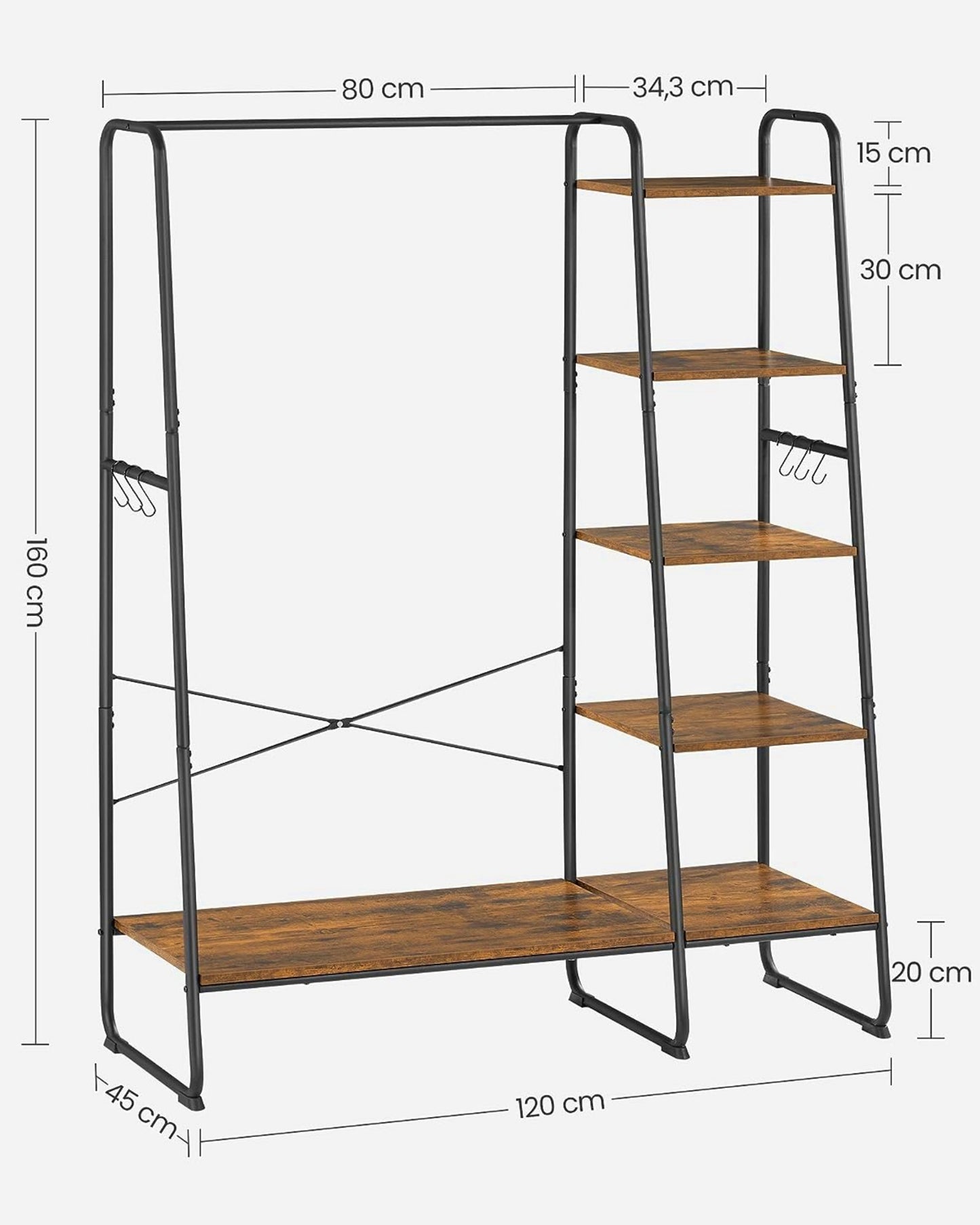 Industrial Clothes Rail Vintage Open Wardrobe Hallway Coat Rack Rustic Shelving Unit Shoe Storage Cabinet