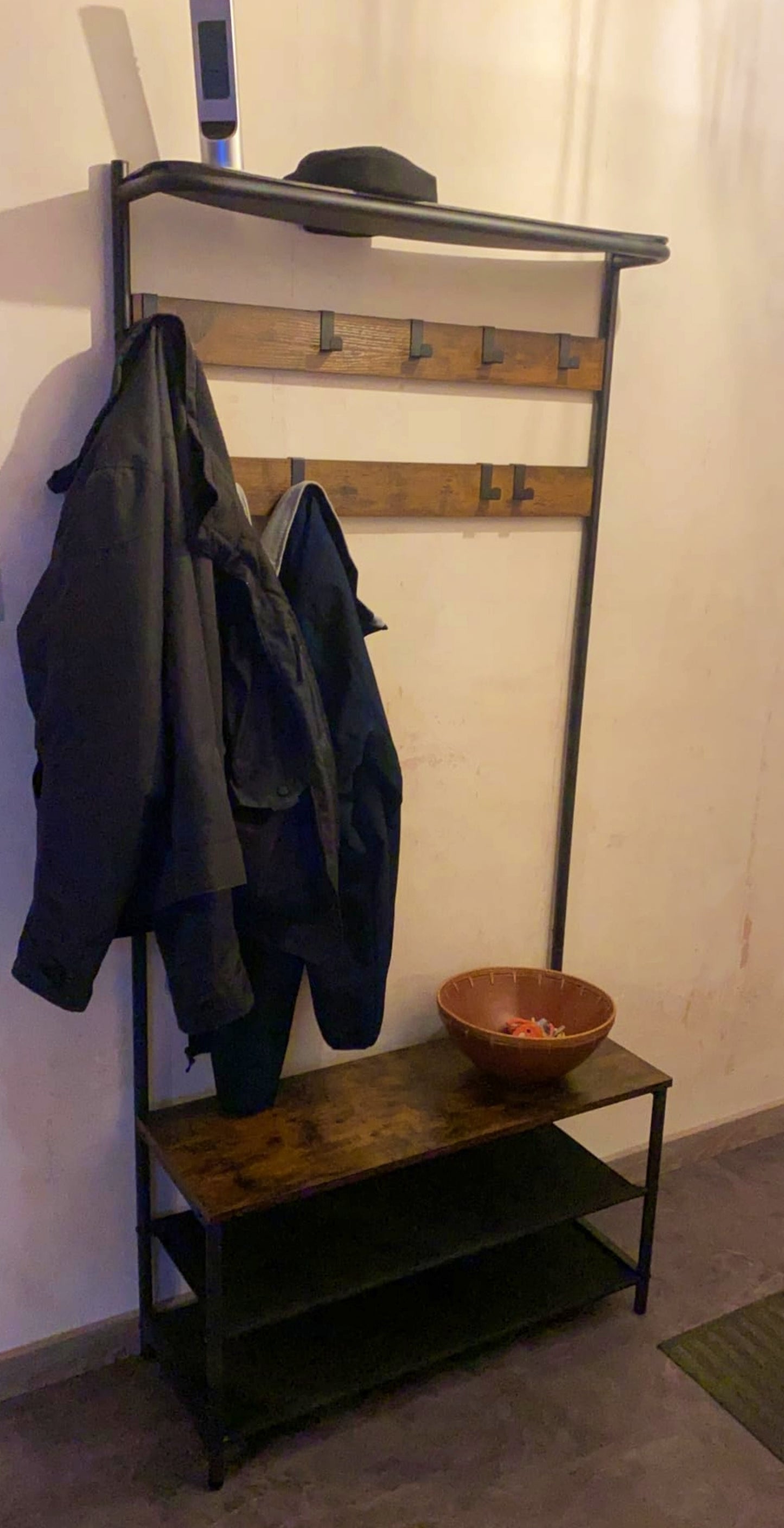 Hallway Coat Rack Industrial Tall Clothes Storage Tree Vintage Shoe Bench Stand