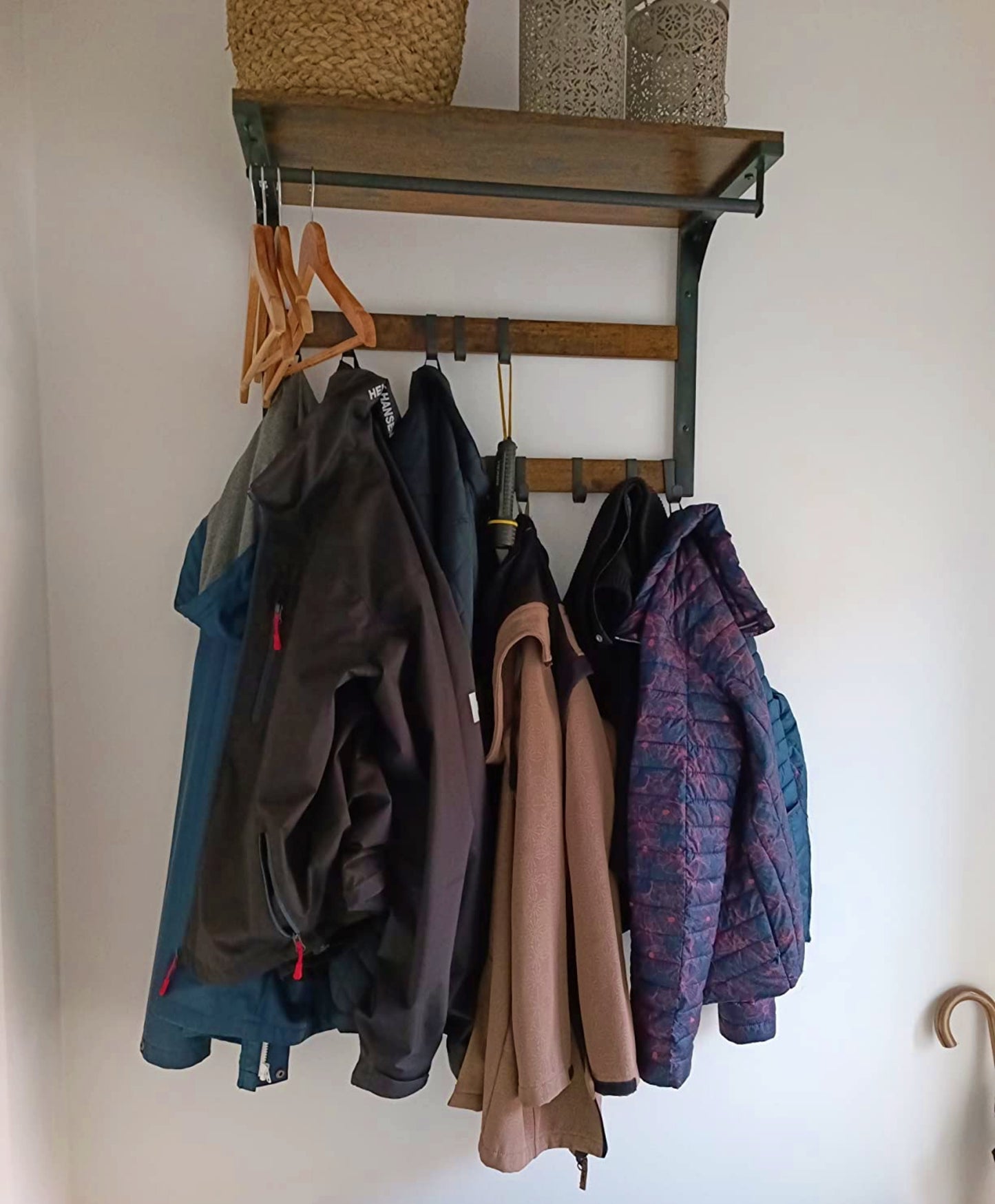 Industrial Coat Stand Rustic Hallway Clothes Rail Wall Mounted Storage Unit Hanging Bathroom Towel Rack Vintage Style Metal Hooks Floating