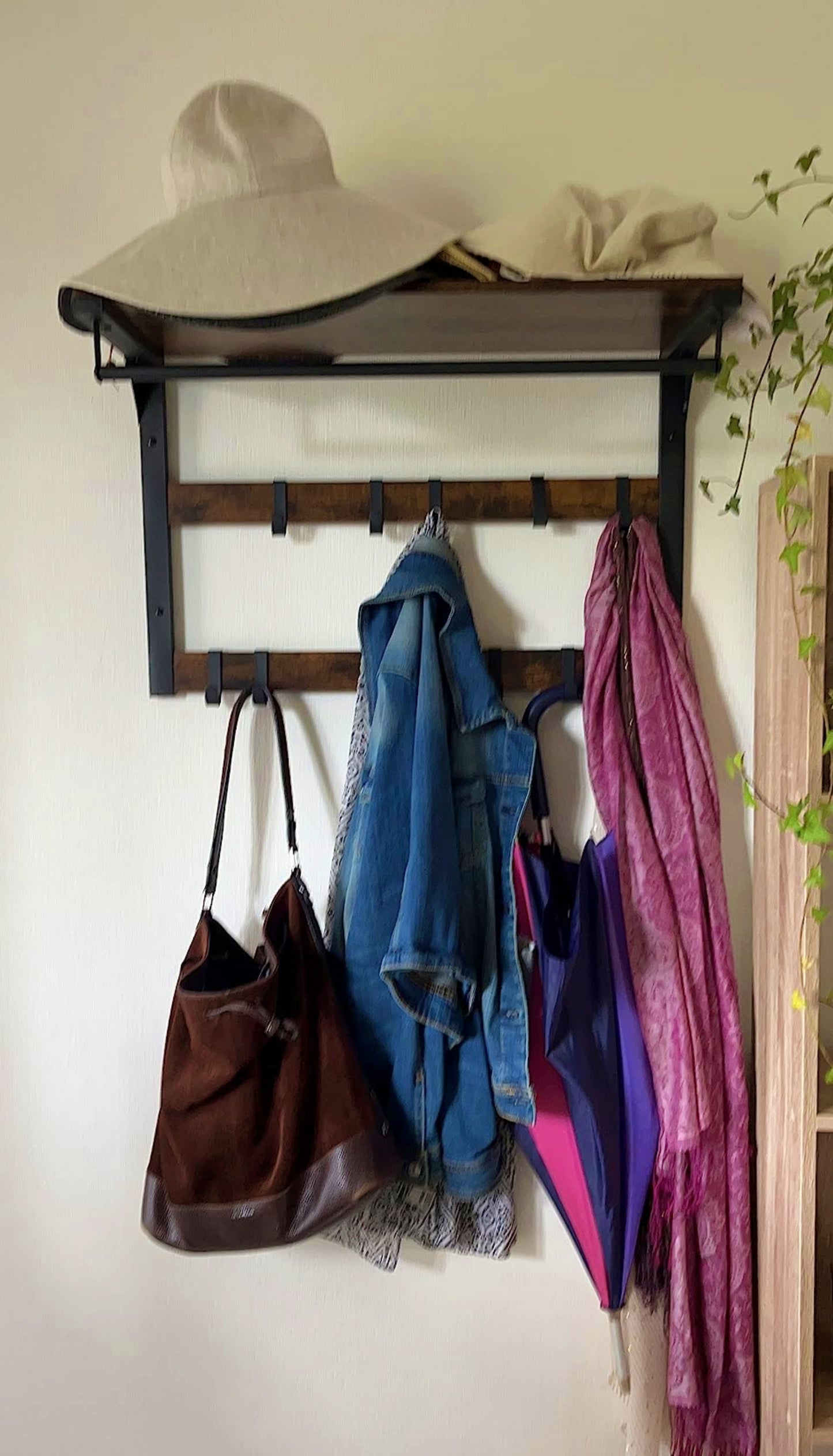 Industrial Coat Stand Rustic Hallway Clothes Rail Wall Mounted Storage Unit Hanging Bathroom Towel Rack Vintage Style Metal Hooks Floating