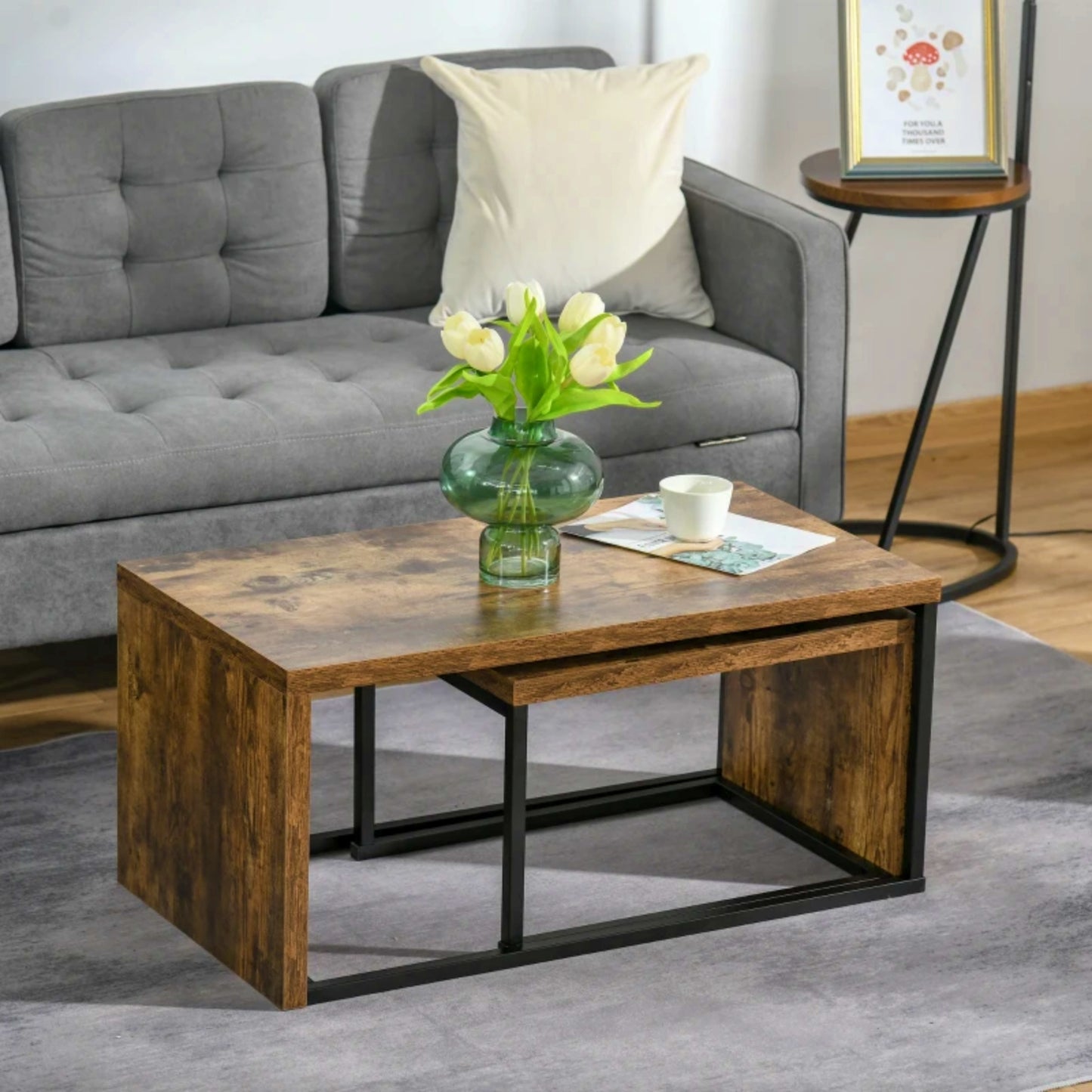 Industrial Coffee Table Set Sofa Side Table Living Room Modern Style Furniture