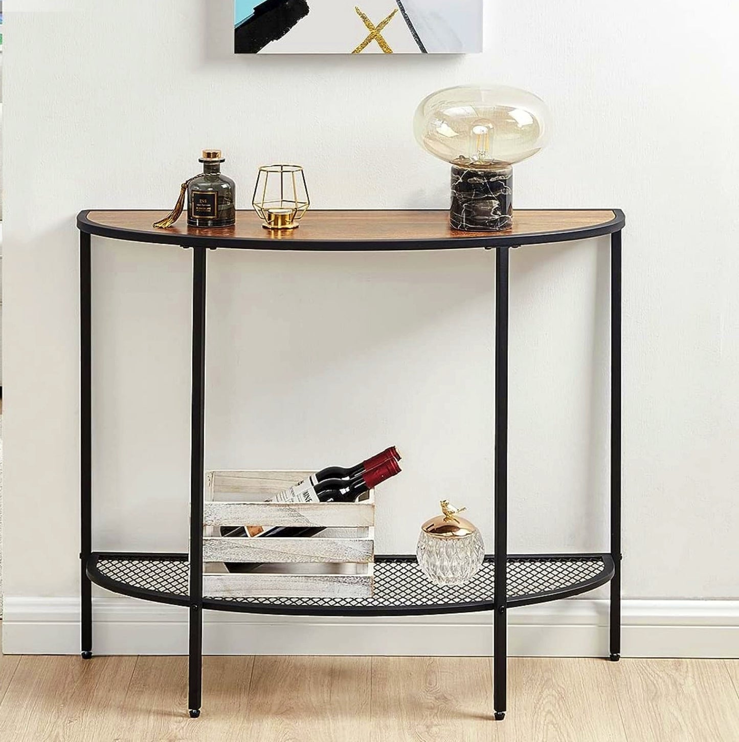 Industrial Console Table Half Moon Semicircle Hallway Sofa Display Storage Unit