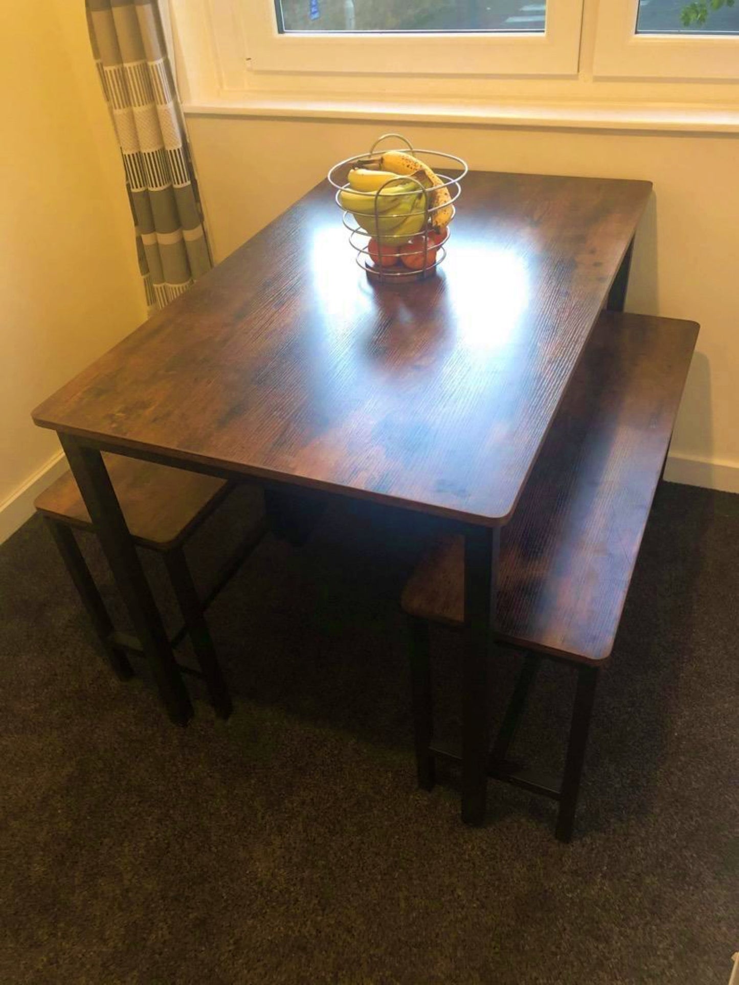 Industrial Dining Set Rustic Kitchen Table With Benches Vintage Brown Black Metal Breakfast Bar Table