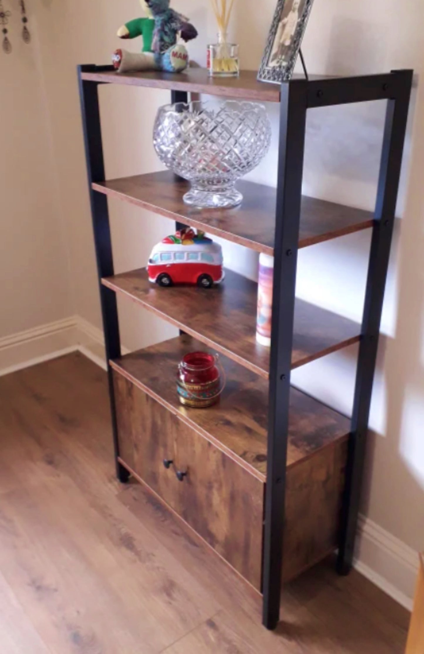 Industrial Vintage Bookcase Rustic Brown Storage Cabinet Display Shelving Unit