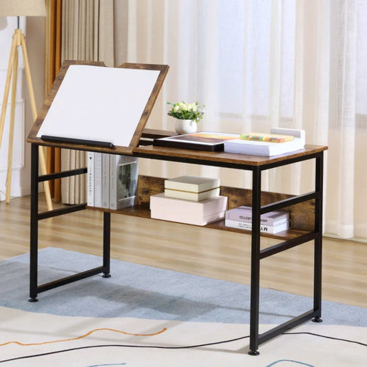 Industrial Drawing Desk Vintage Tilting Top Metal Writing Laptop Storage Unit