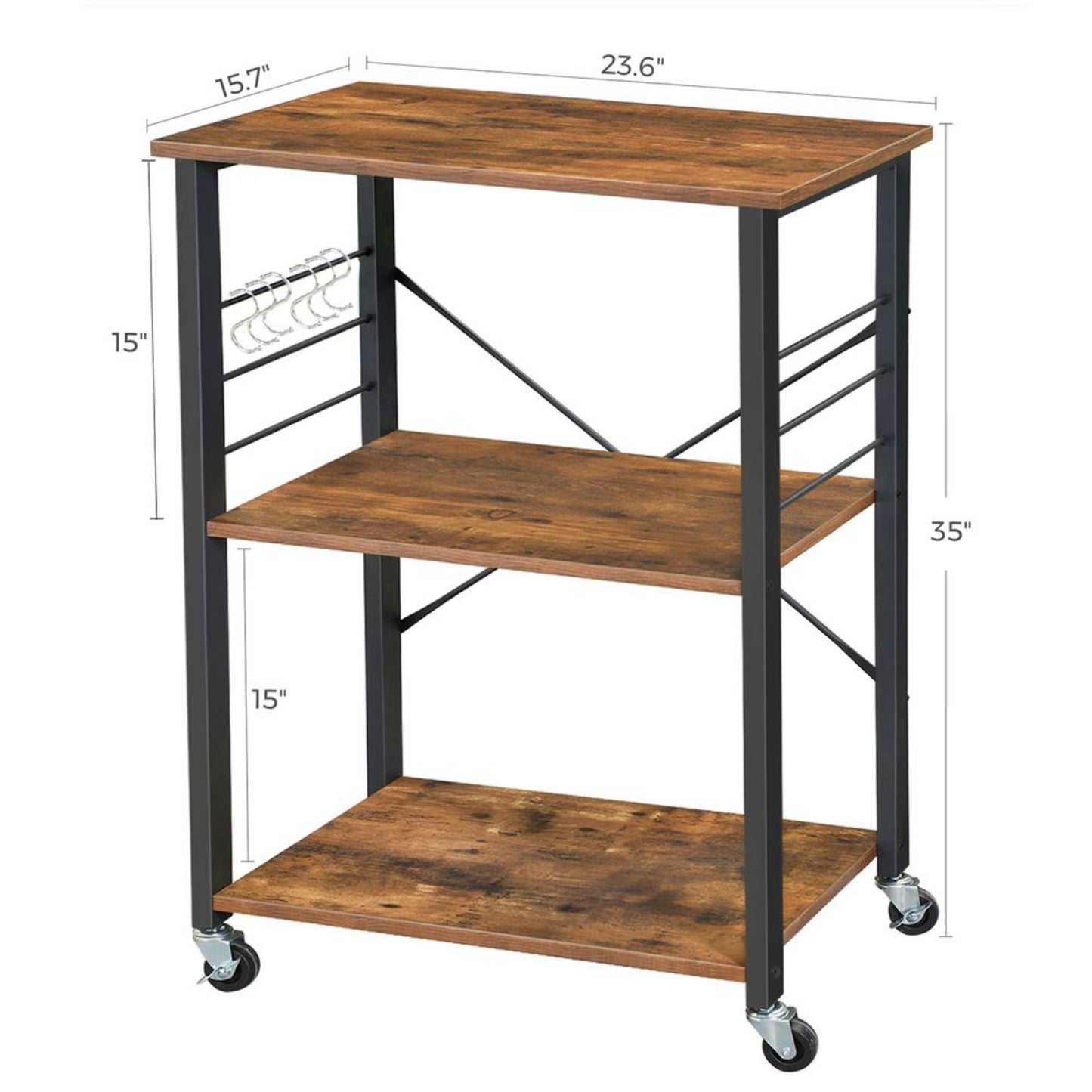 Industrial Kitchen Trolley Rustic Bar Storage Cart Lounge Serving Shelving Unit