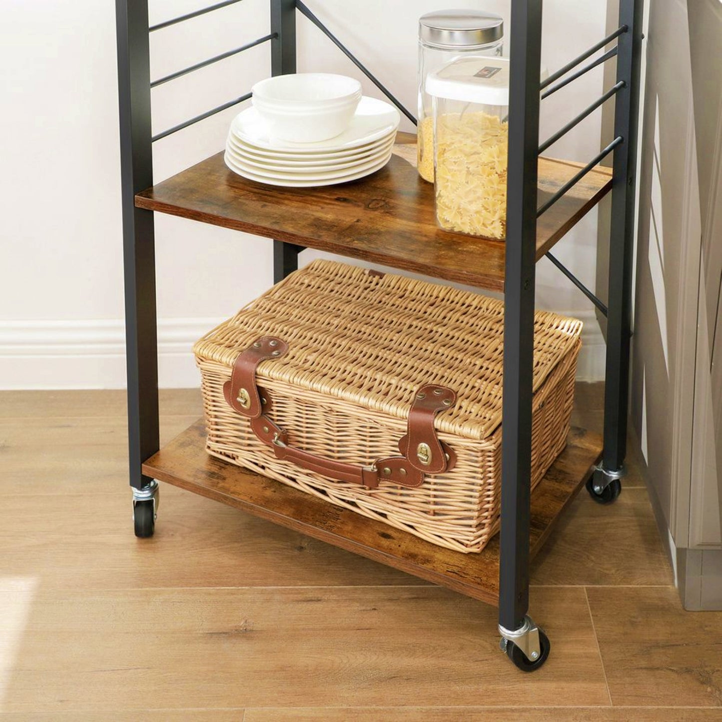 Industrial Kitchen Trolley Rustic Bar Storage Cart Lounge Serving Shelving Unit