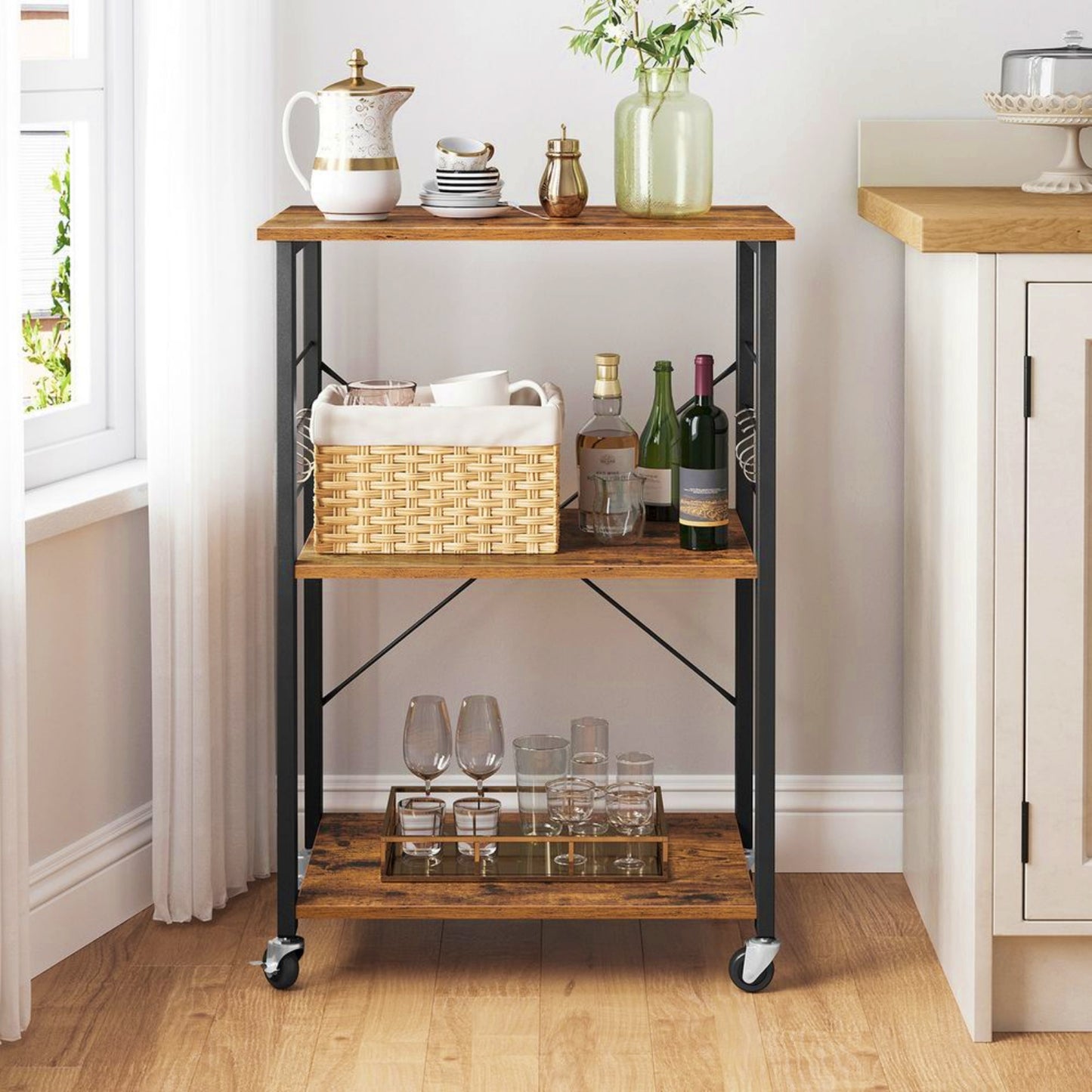 Industrial Kitchen Trolley Rustic Bar Storage Cart Lounge Serving Shelving Unit