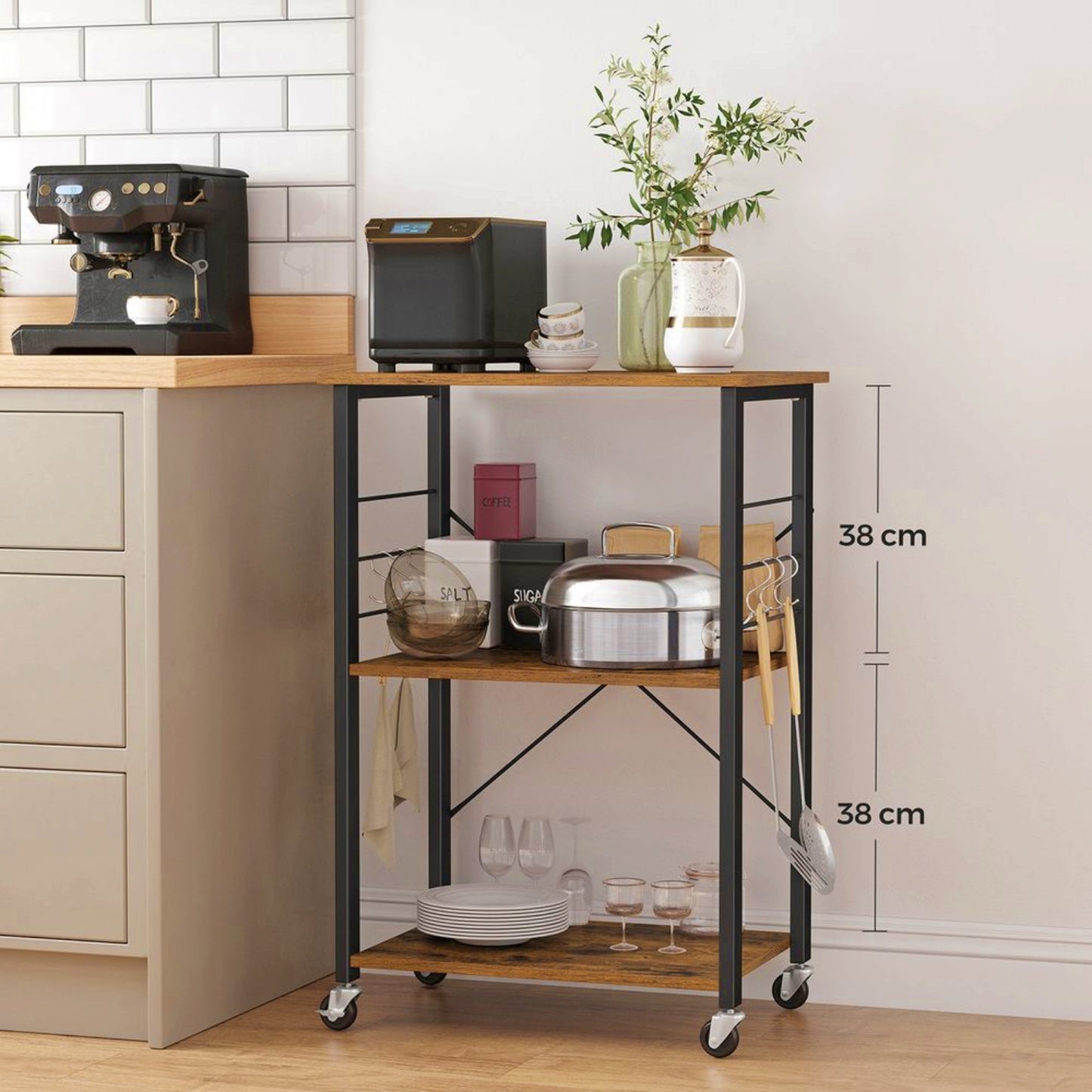 Industrial Kitchen Trolley Rustic Bar Storage Cart Lounge Serving Shelving Unit