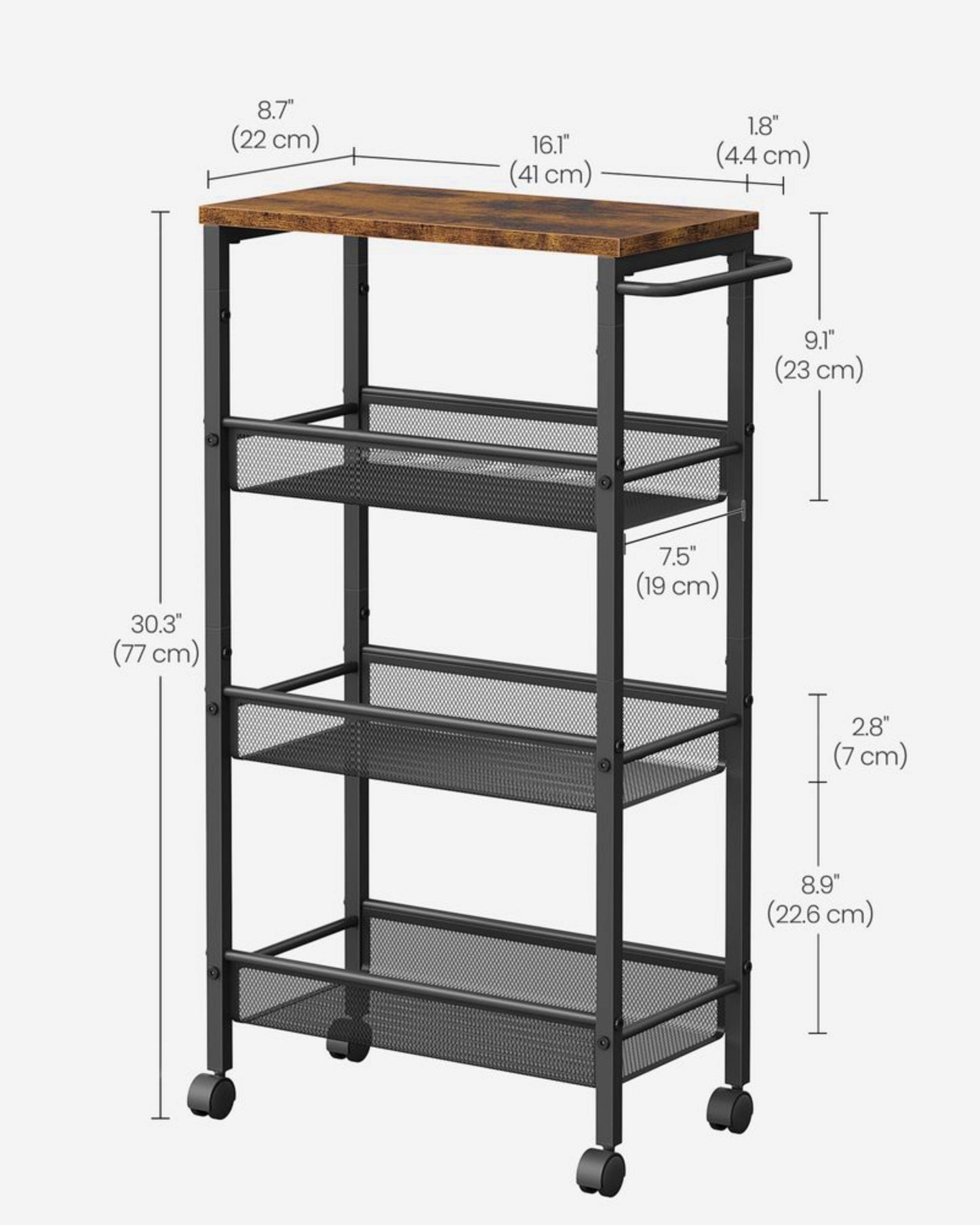 Industrial Kitchen Trolley Vintage Spice Storage Rack Cart Serving Shelving Unit