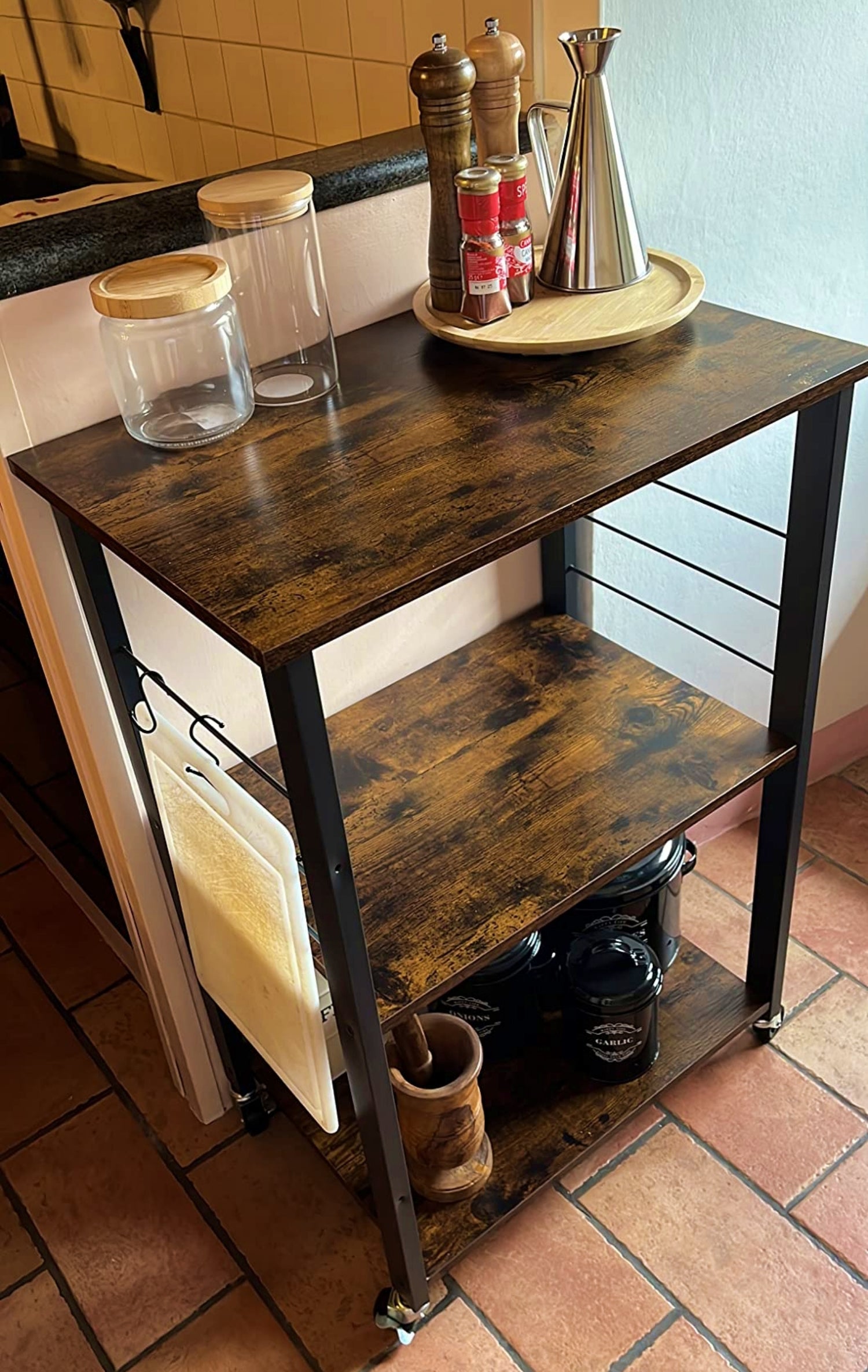 Industrial Kitchen Trolley Rustic Bar Storage Cart Lounge Serving Shelving Unit