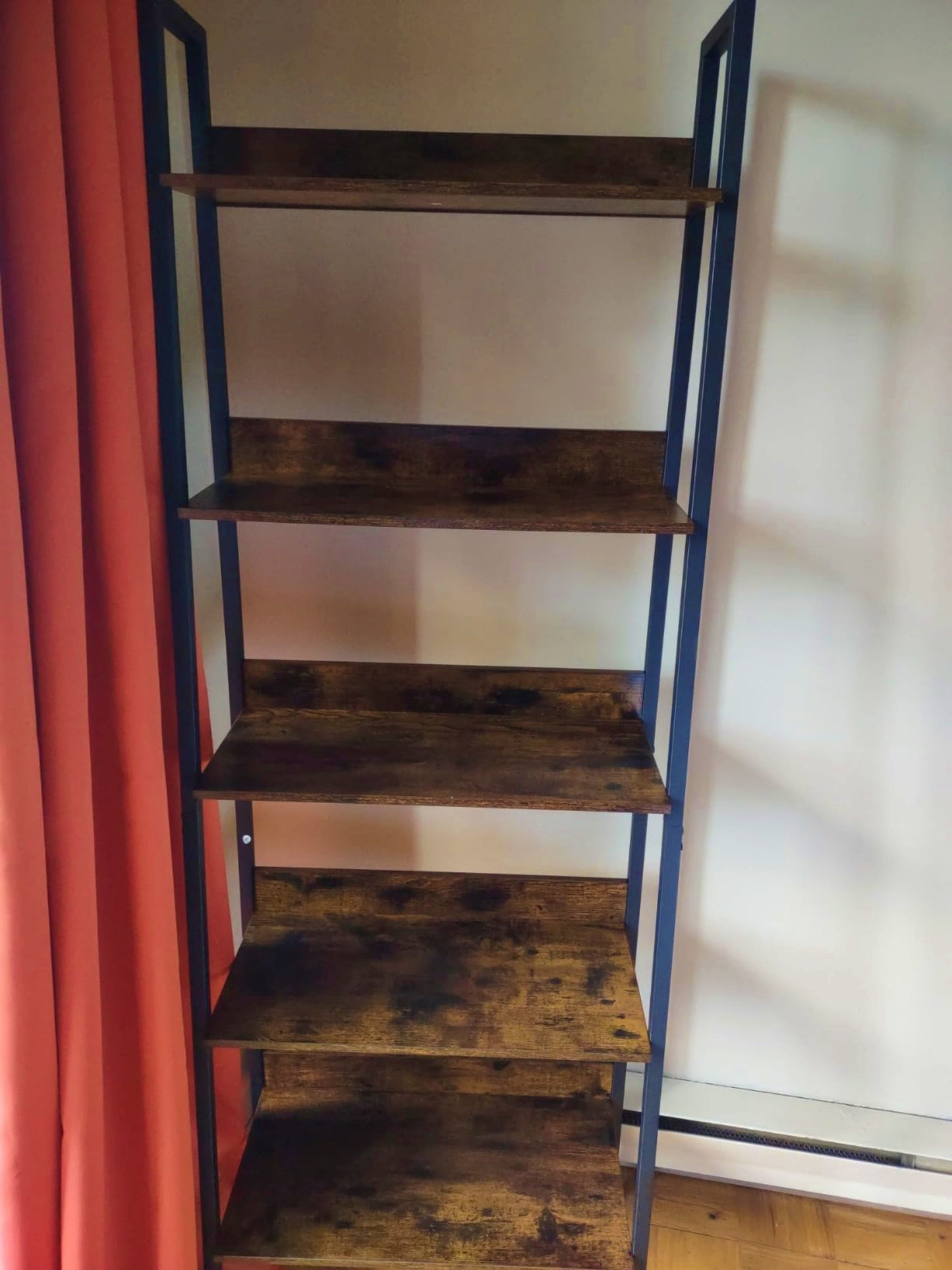 Industrial Vintage Bookcase 5-Tier Ladder Shelving Unit Narrow Tall Bookshelf Rustic Storage Plant Stand