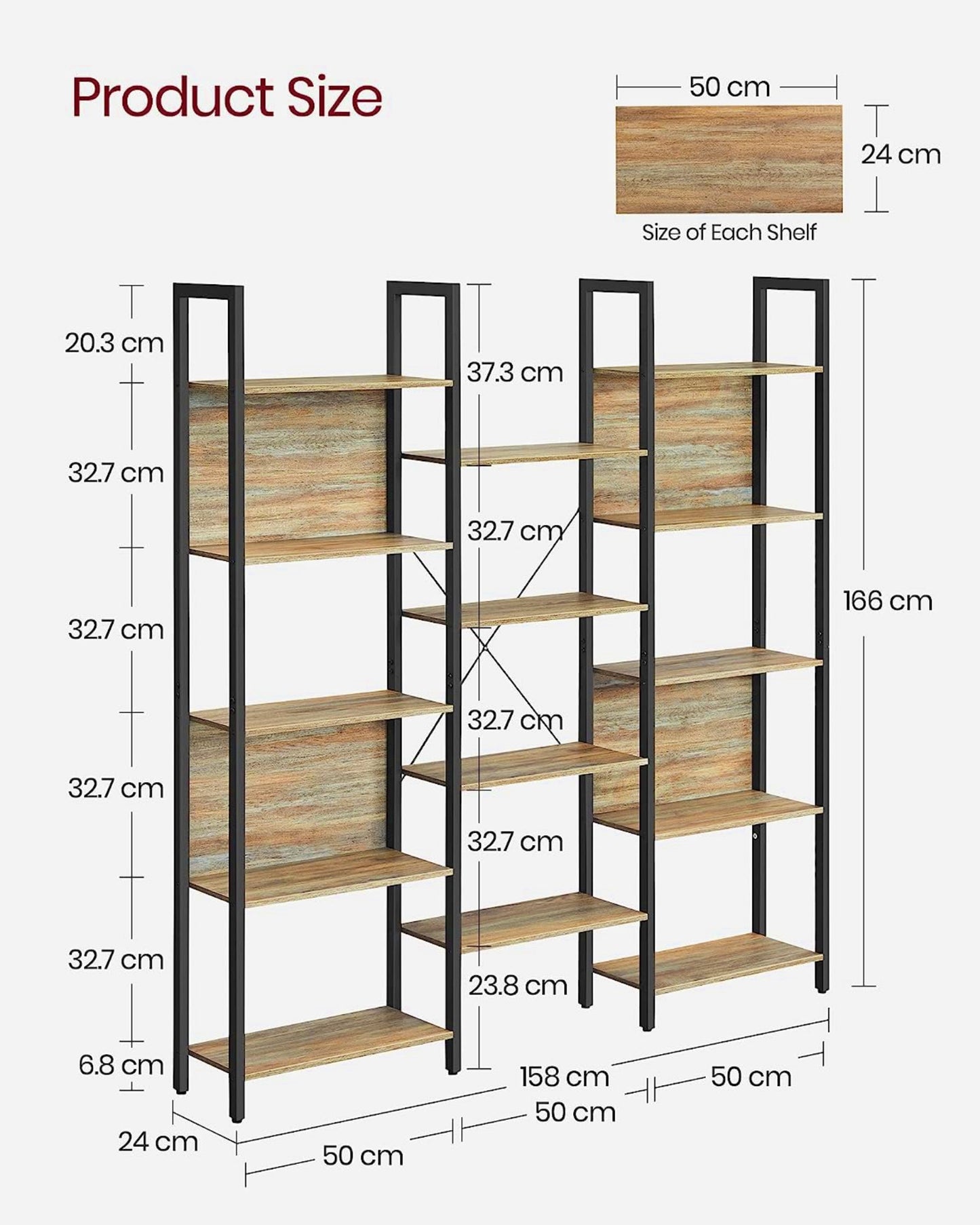 Modern Large Bookcase Industrial Shelving Unit Slim Display Storage Bookshelf