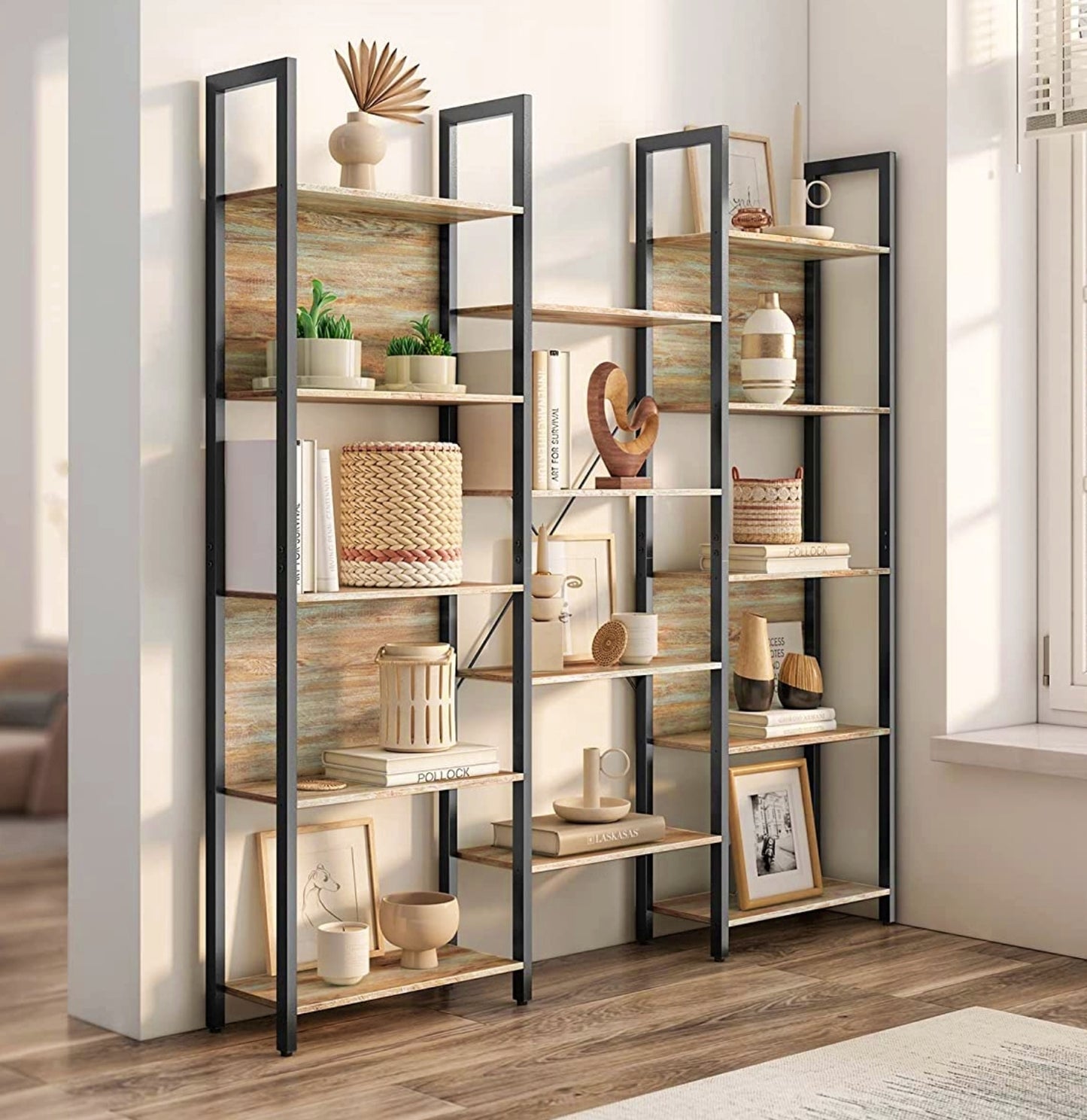 Modern Large Bookcase Industrial Shelving Unit Slim Display Storage Bookshelf