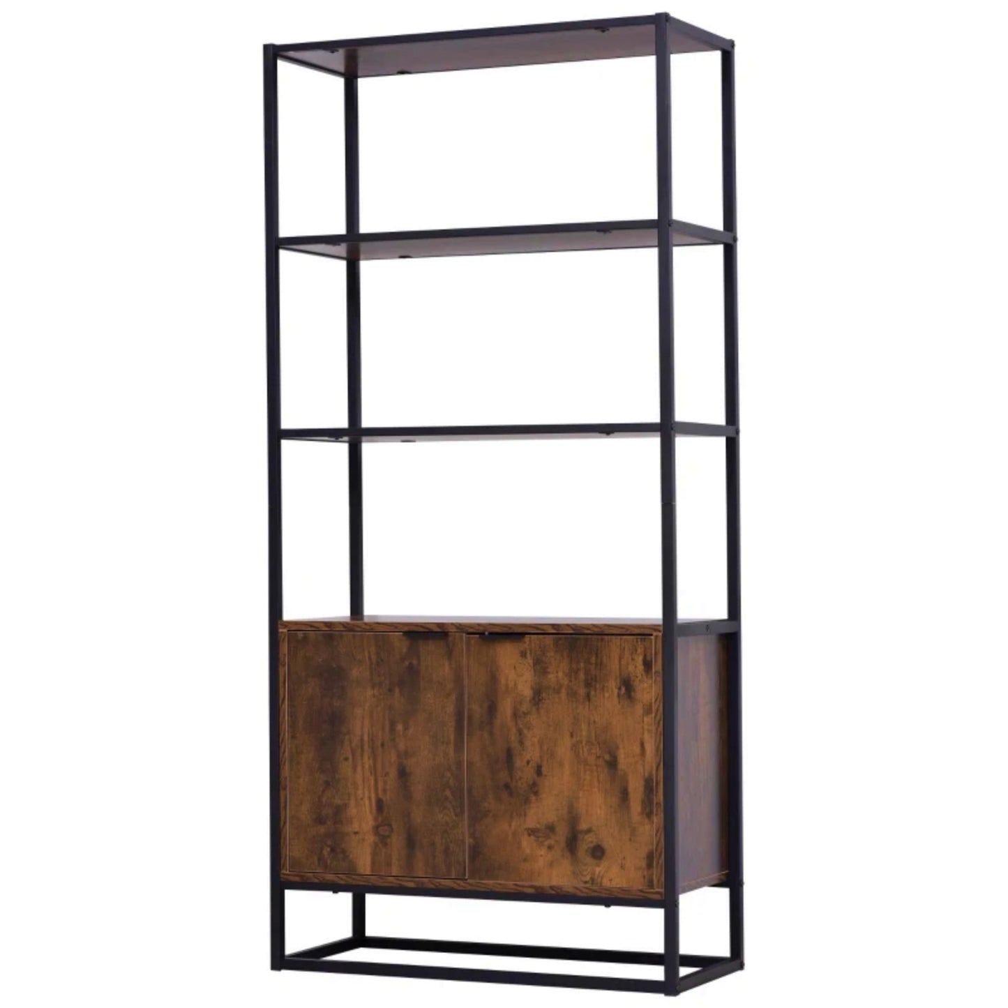 Industrial Rustic Bookcase Vintage Brown Storage Cabinet Display Shelving Unit