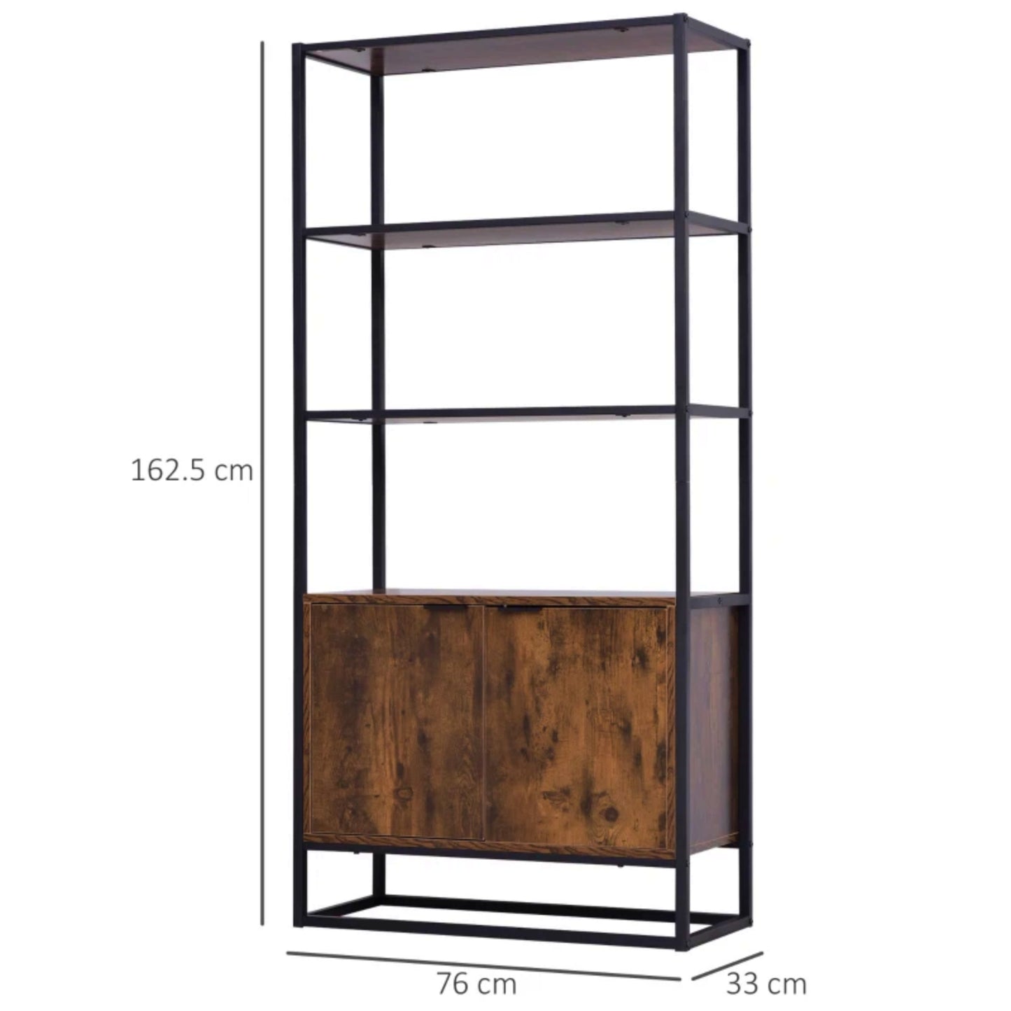 Industrial Rustic Bookcase Vintage Brown Storage Cabinet Display Shelving Unit