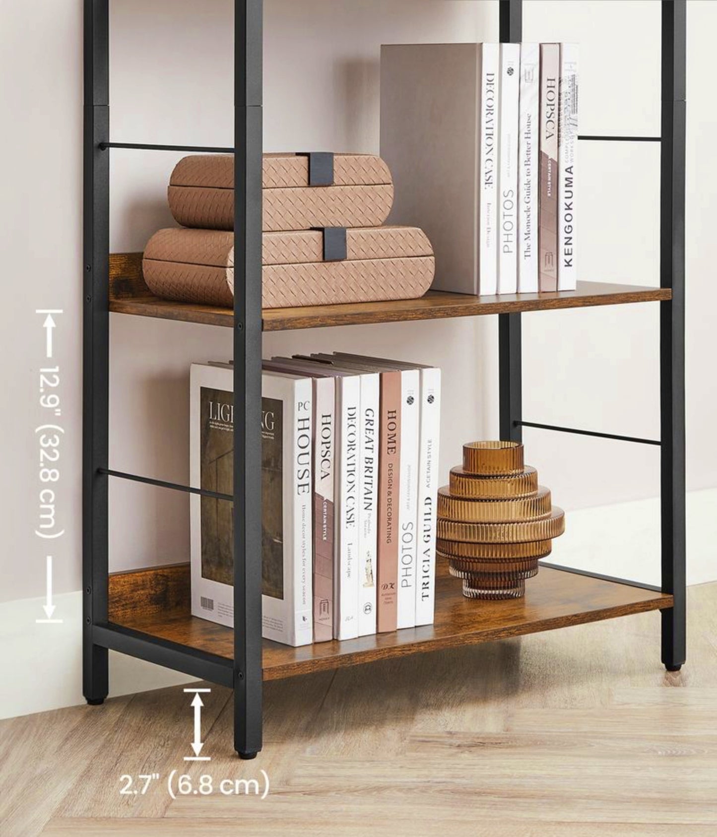 Industrial Vintage Bookcase 5 Tier Rustic Shelving Unit Wood Metal Plant Storage Stand