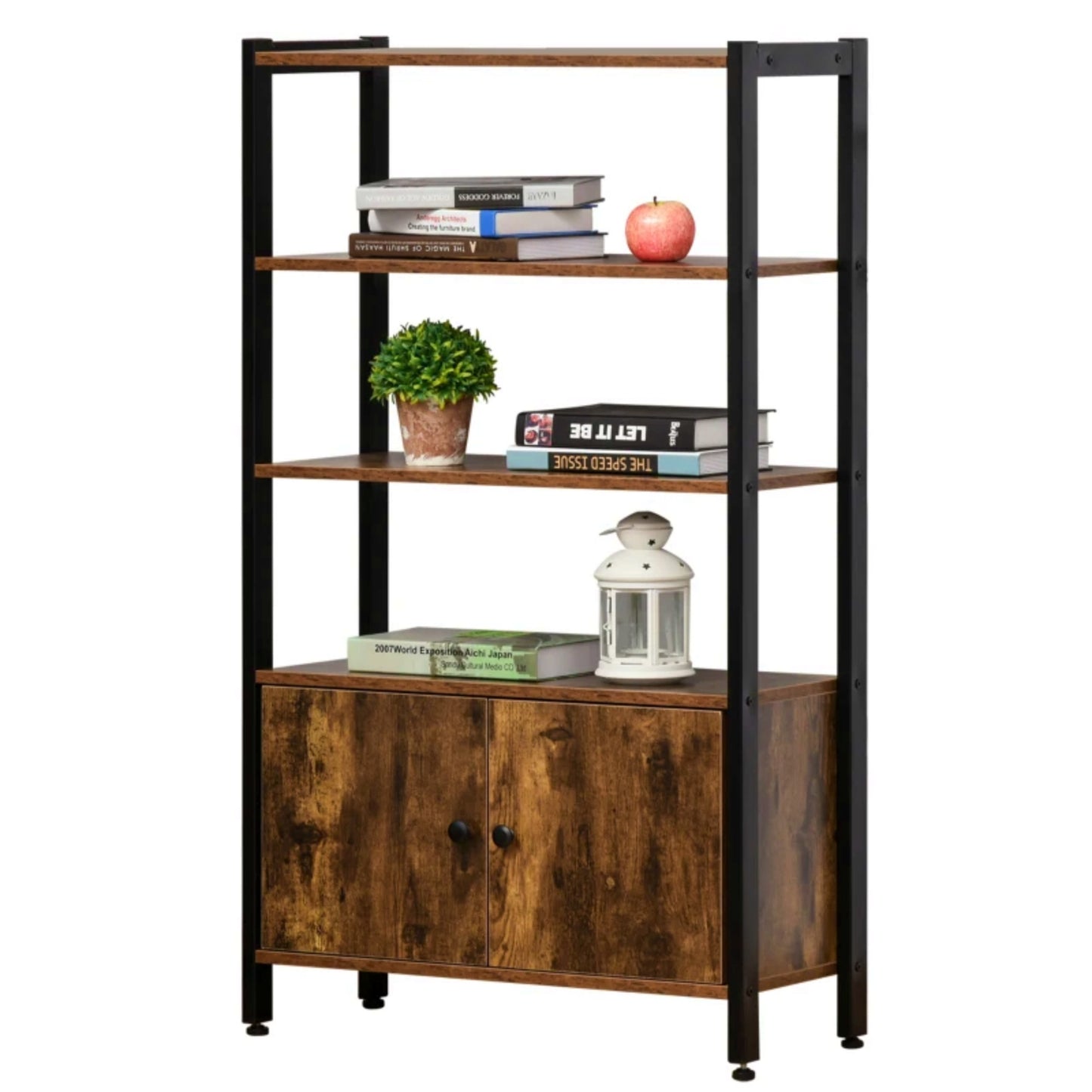 Industrial Vintage Bookcase Rustic Brown Storage Cabinet Display Shelving Unit