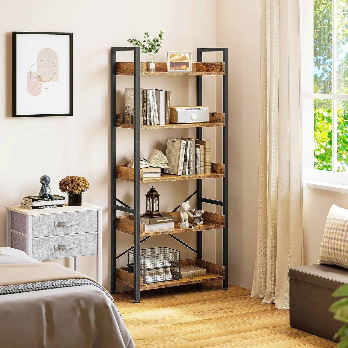 Industrial Shelving Unit Vintage Home Office Bookcase Rustic Narrow Storage Cabinet