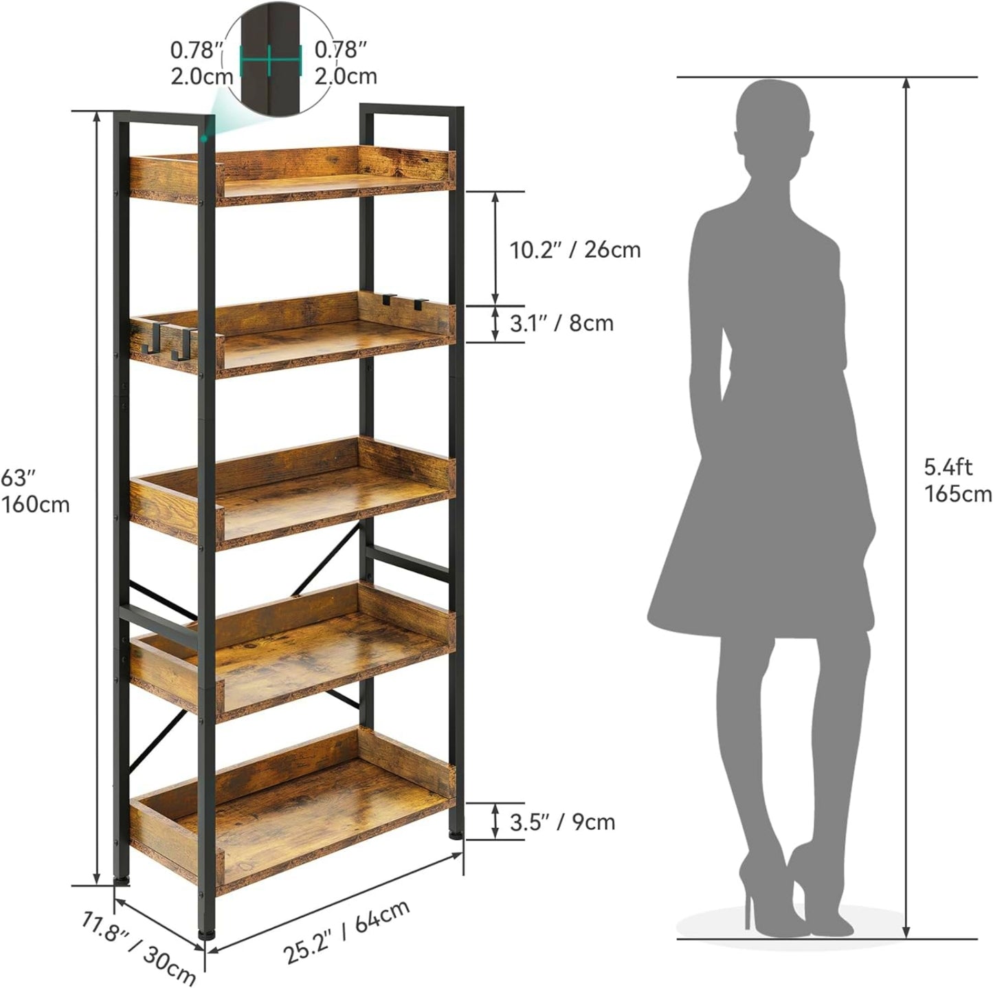 Industrial Shelving Unit Vintage Home Office Bookcase Rustic Narrow Storage Cabinet