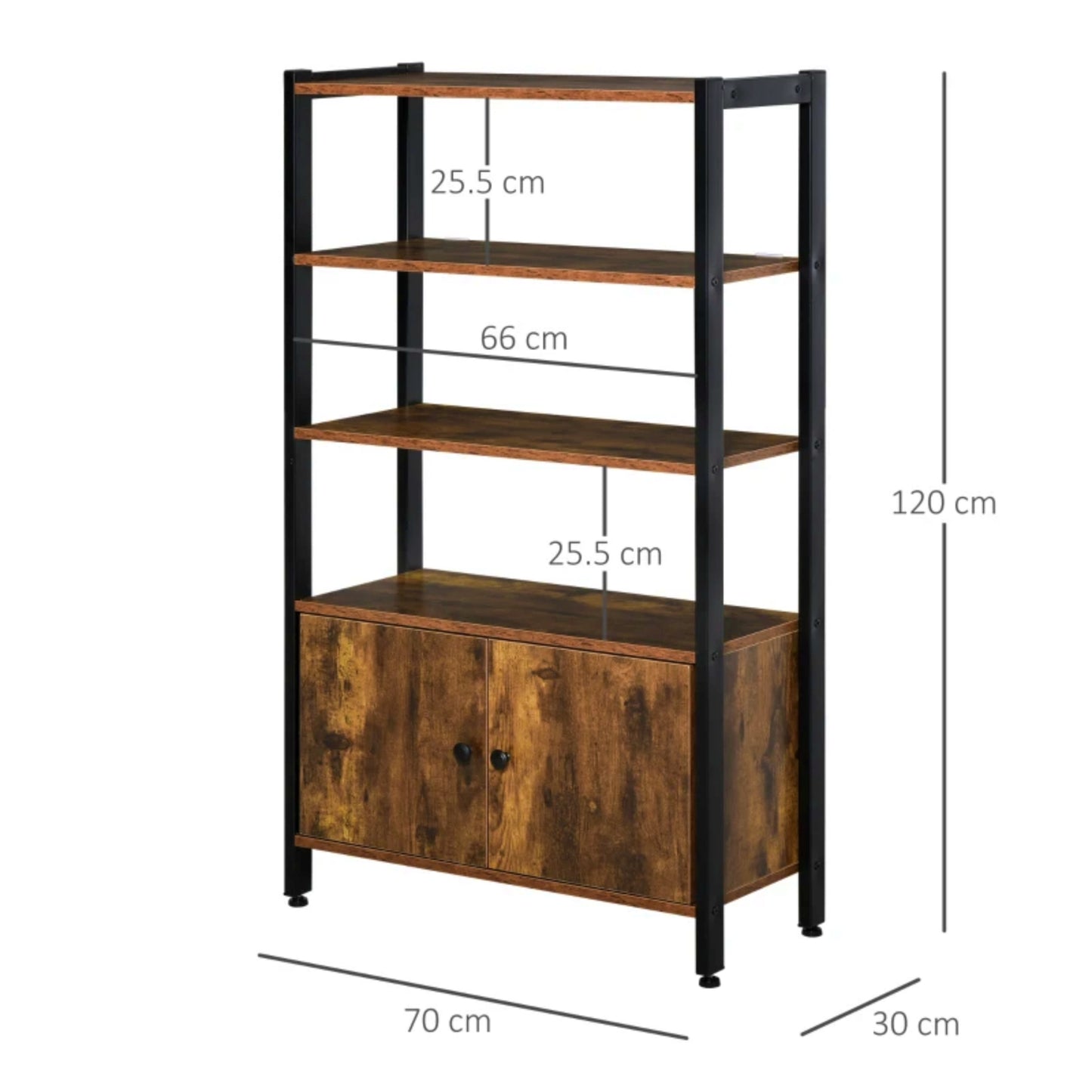 Industrial Vintage Bookcase Rustic Brown Storage Cabinet Display Shelving Unit