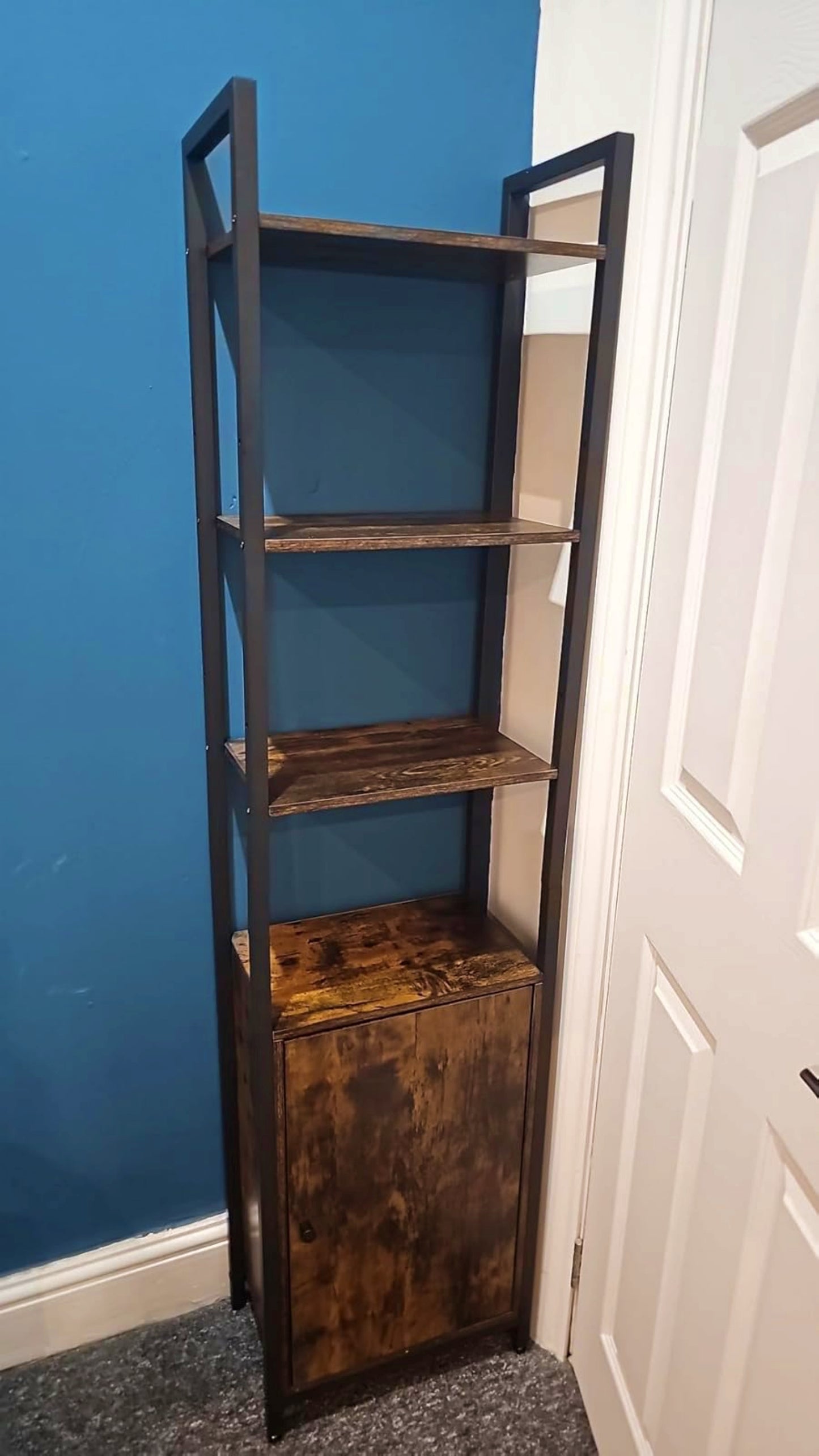 Industrial Storage Cabinet Vintage Tall Bookcase Rustic Bookshelf Kitchen Cupboard With Door Home Office Furniture