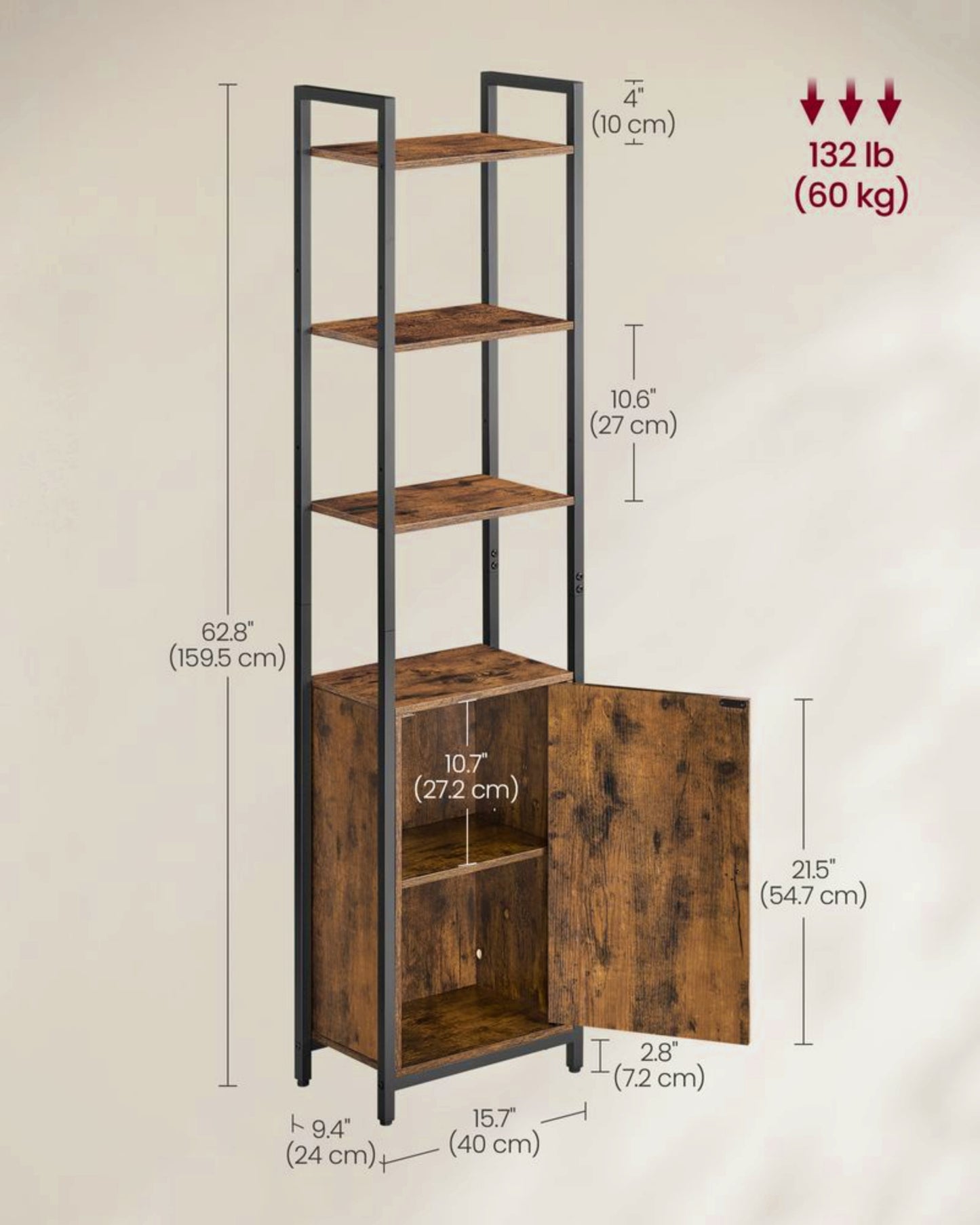 Industrial Storage Cabinet Vintage Tall Bookcase Rustic Bookshelf Kitchen Cupboard With Door Home Office Furniture