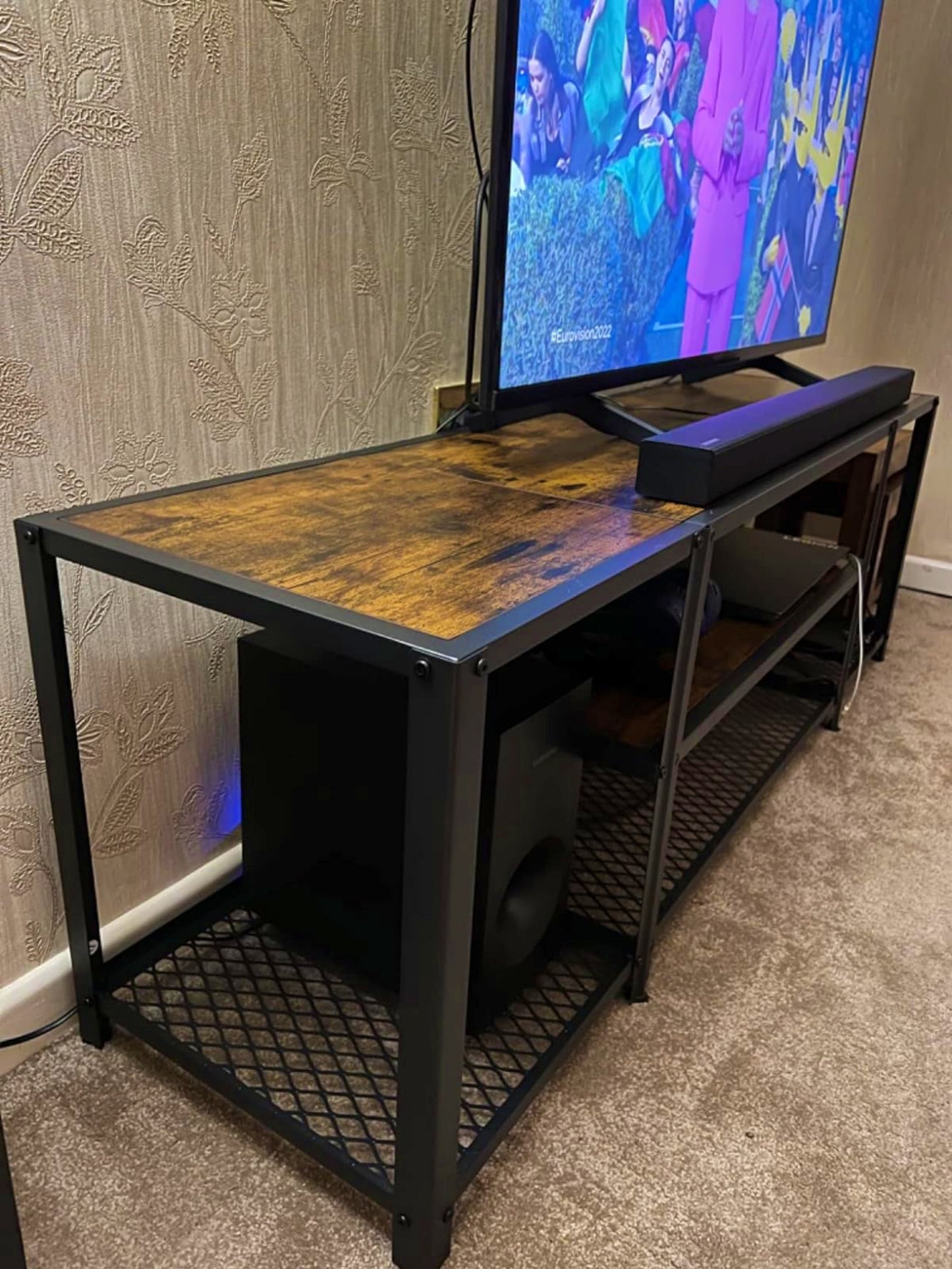 Industrial TV Stand Large Media Storage Cabinet Metal Rustic Lounge Console Table