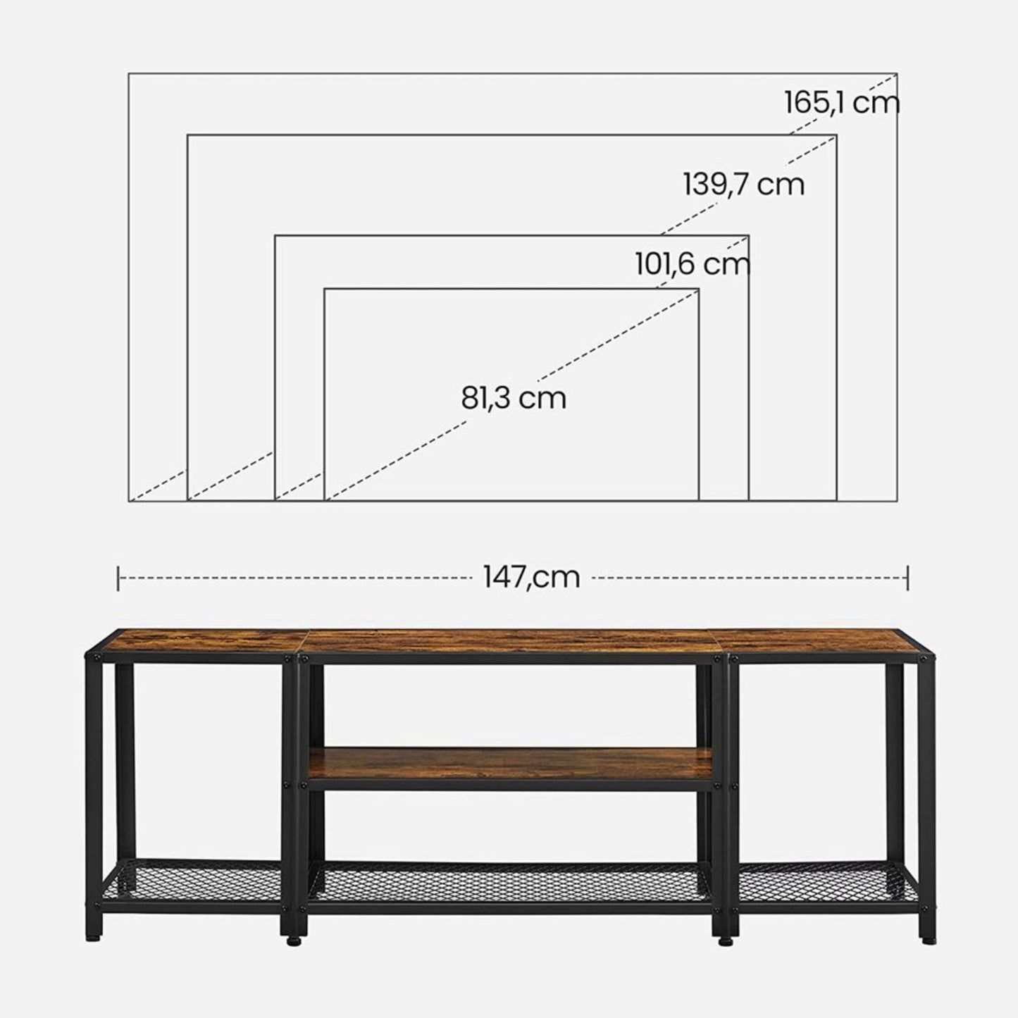 Industrial TV Stand Large Media Storage Cabinet Metal Rustic Lounge Console Table