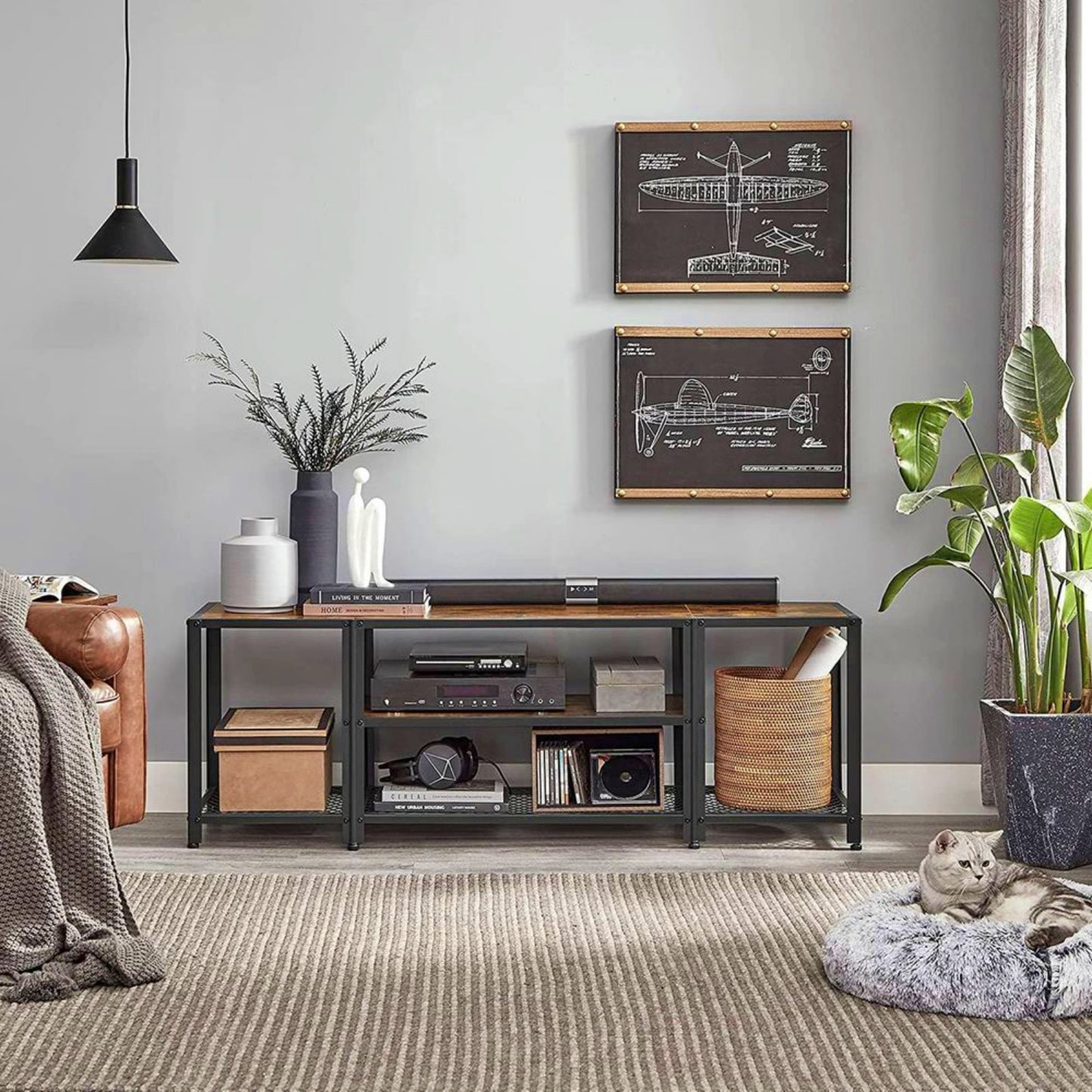 Industrial TV Stand Large Media Storage Cabinet Metal Rustic Lounge Console Table