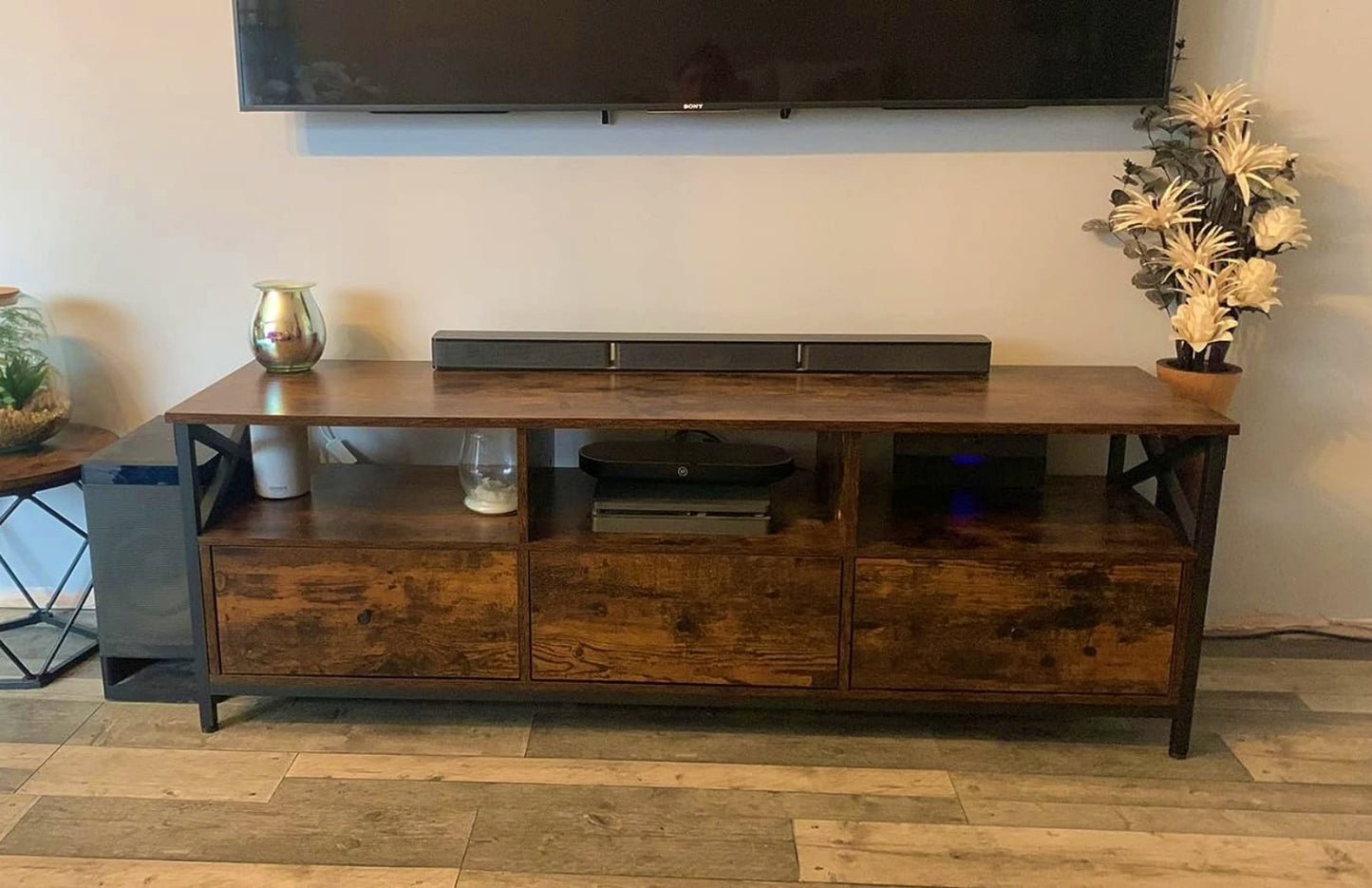 Industrial TV Stand Large Media Storage Cabinet Living Room Low Console Table