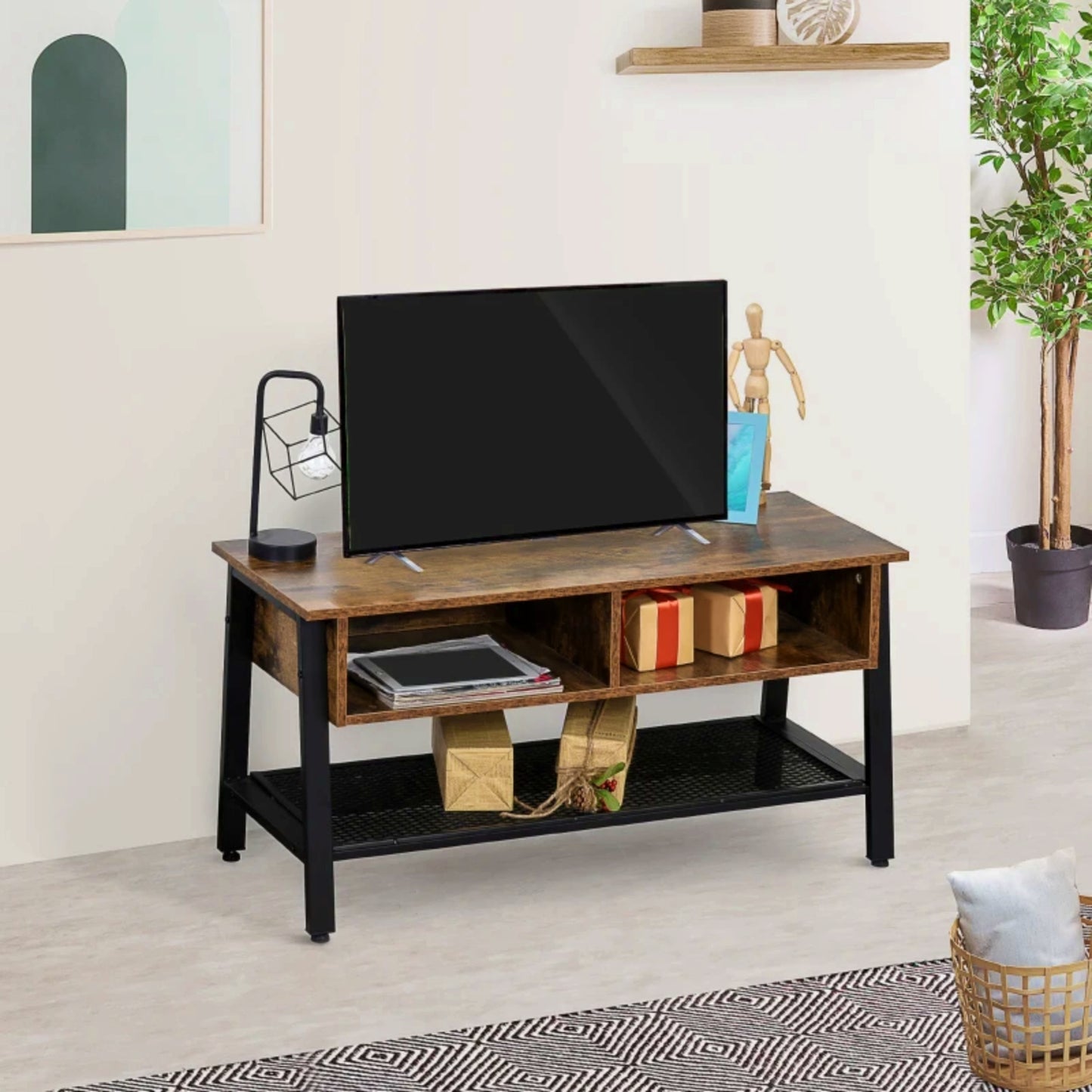 Industrial TV Stand Vintage Display Cabinet Media Storage Unit Living Room Console Table