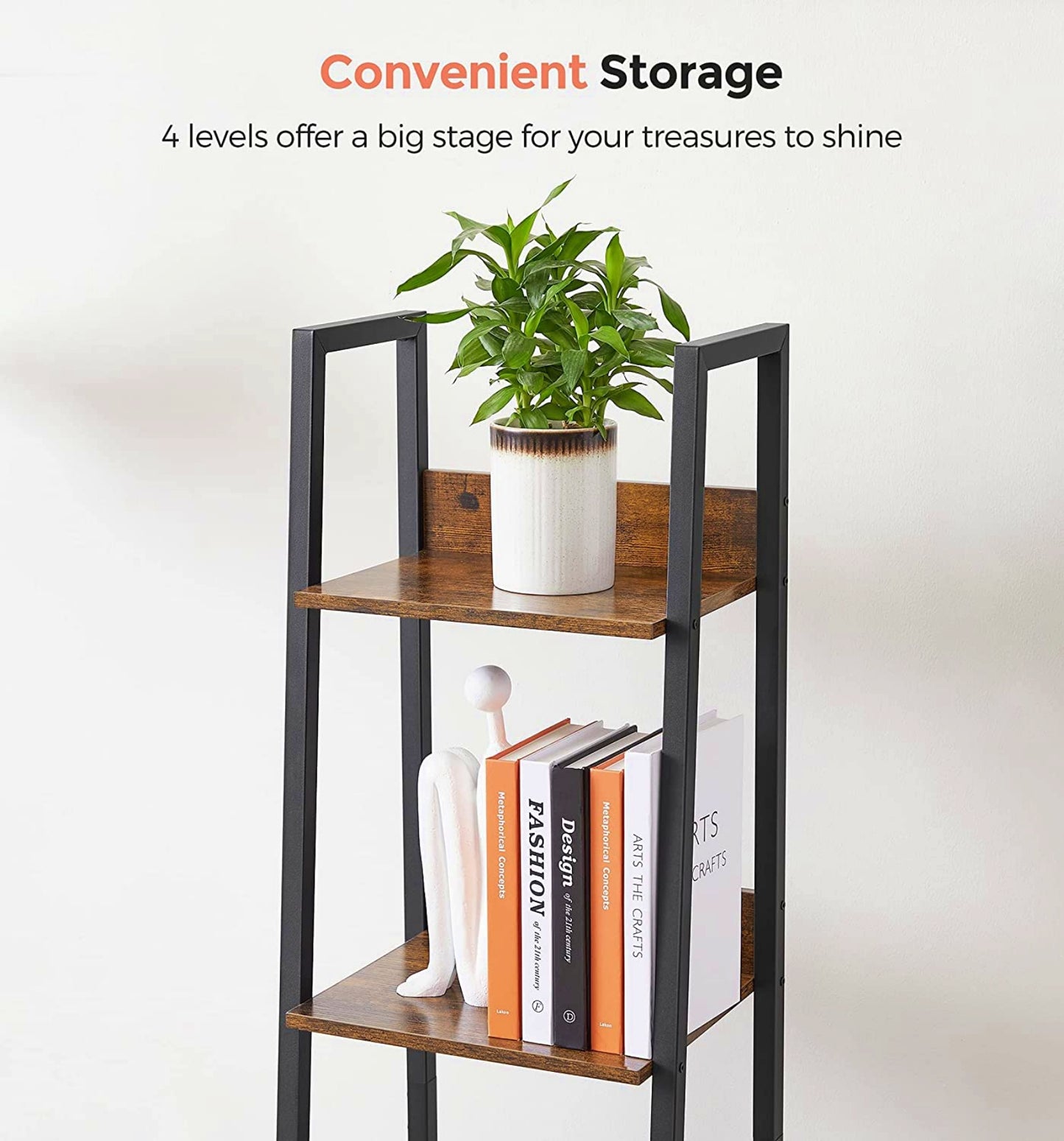 Narrow Shelving Unit Industrial Ladder Bookcase Rustic Small Storage Bookshelf