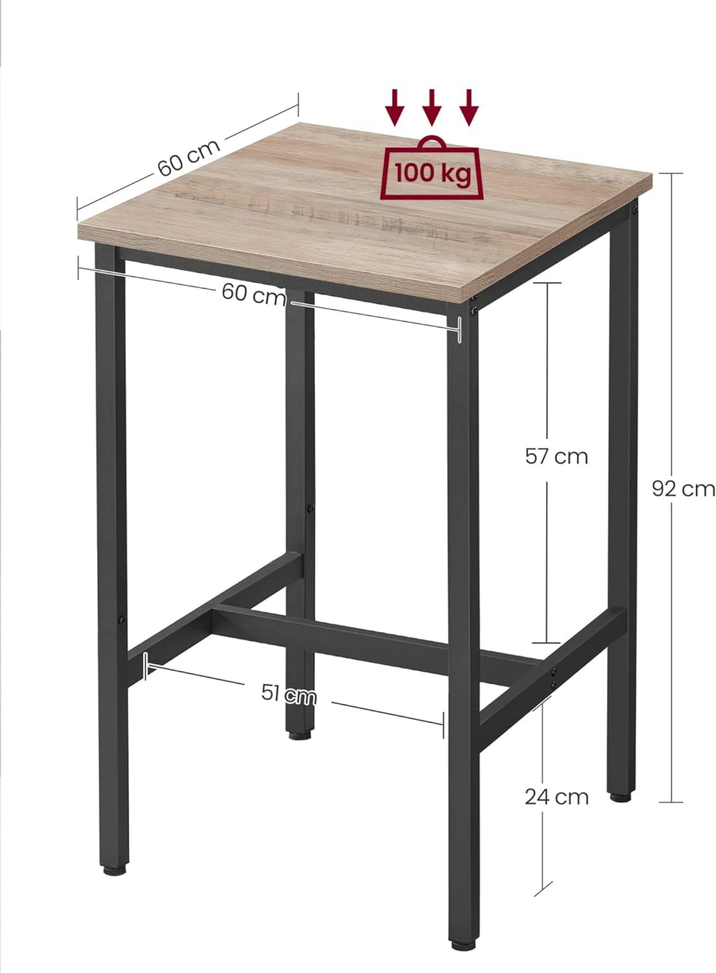 Kitchen Bar Table Square Industrial Breakfast Tall Table Black Metal Dining Coffee Furniture Pub Beer Stand