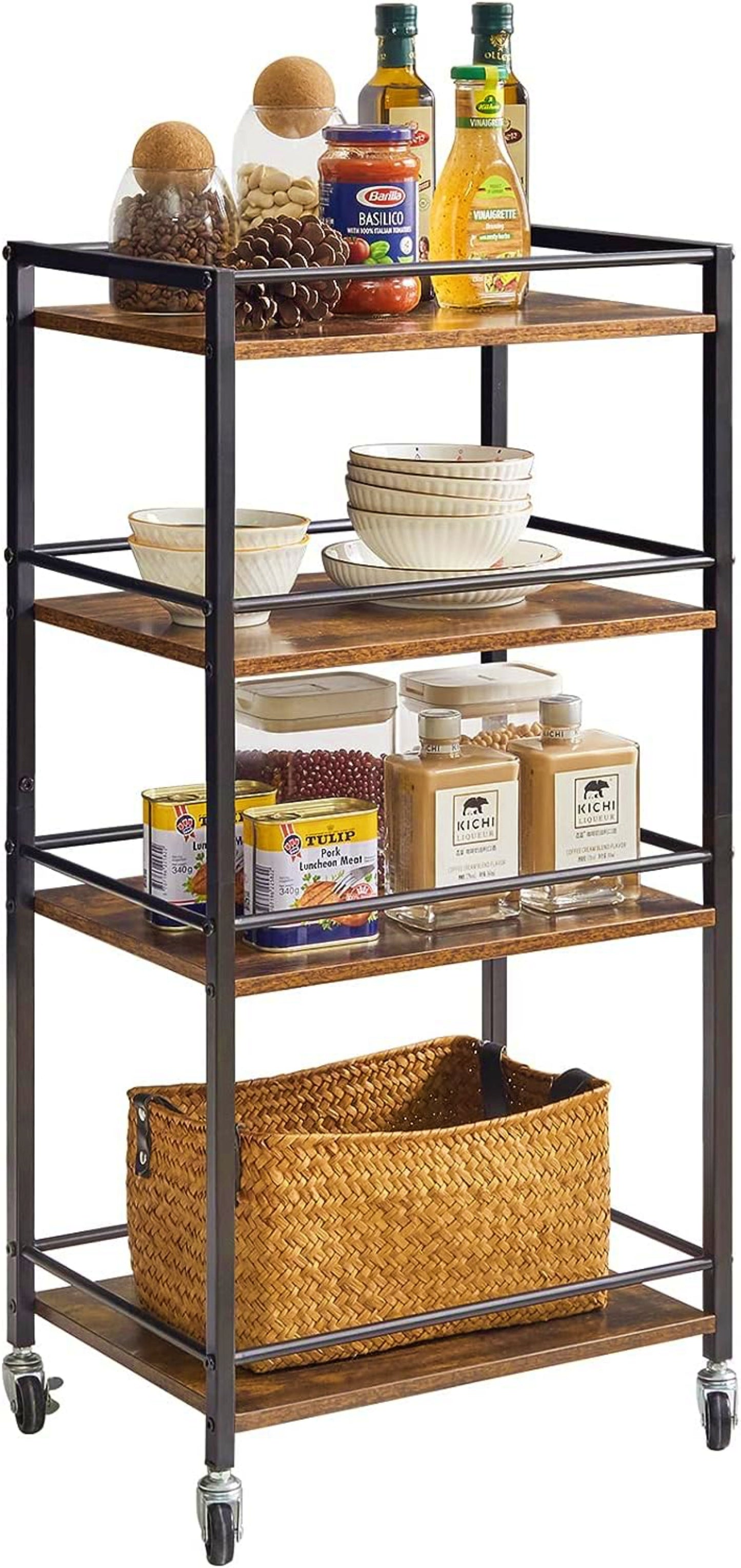 Kitchen Storage Trolley Vintage Spice Rack Serving Bar Table Open Wine Cabinet