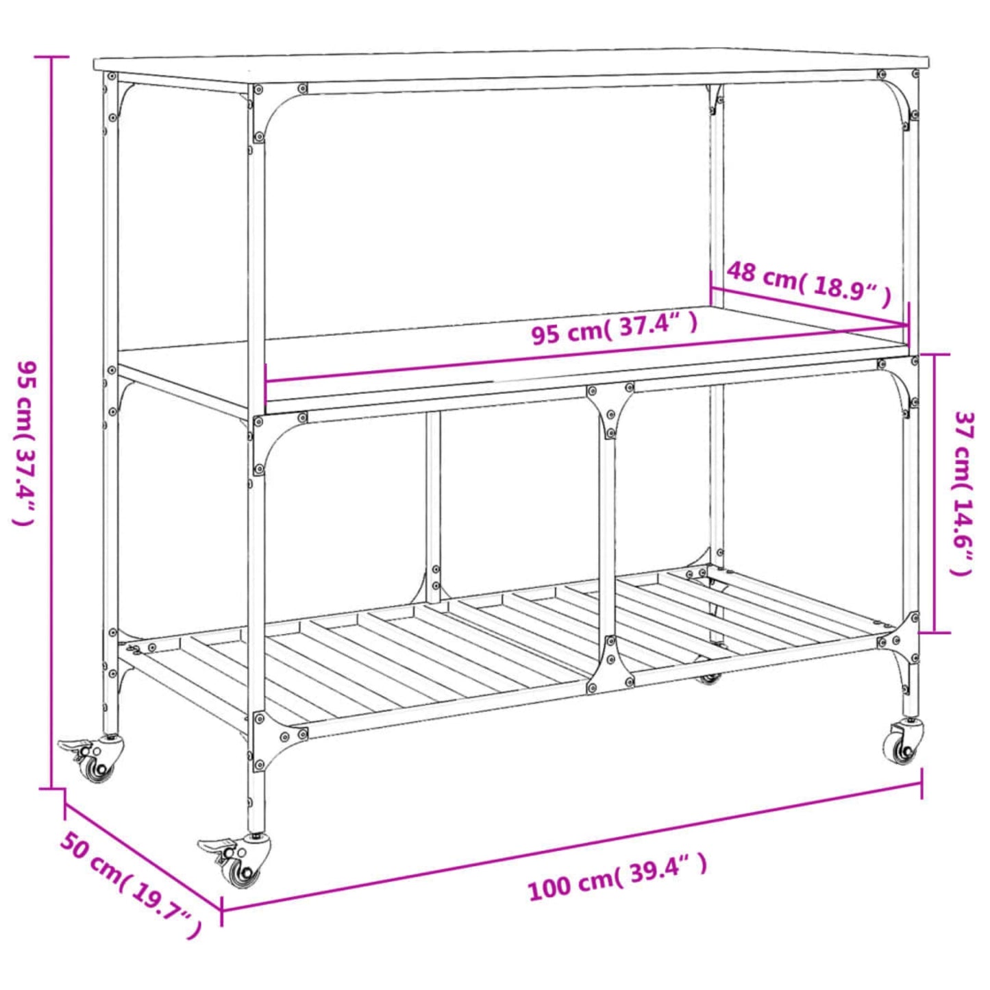 Kitchen Shelving Unit Industrial Breakfast Trolley Table Coffee Storage Island