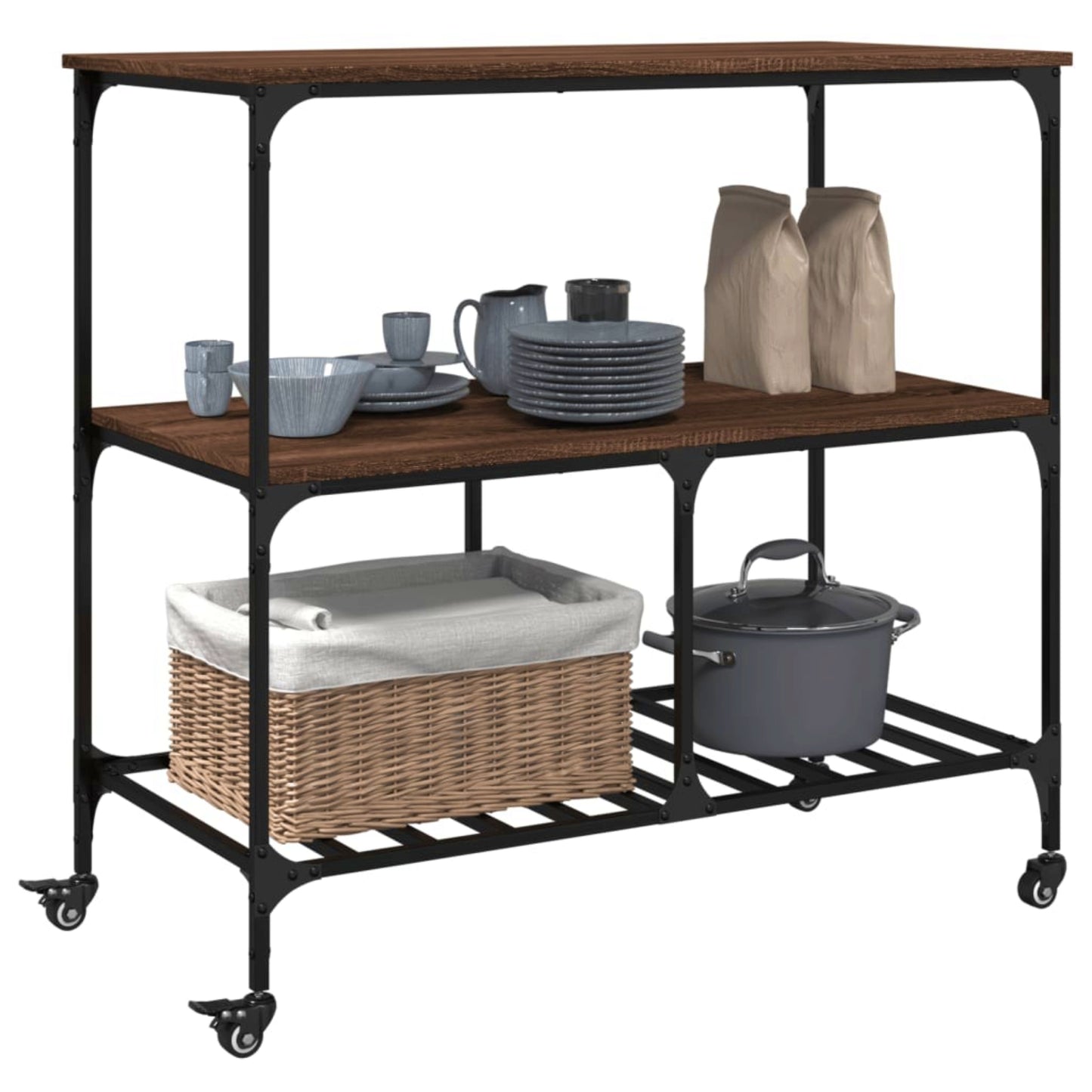 Kitchen Shelving Unit Industrial Breakfast Trolley Table Coffee Storage Island