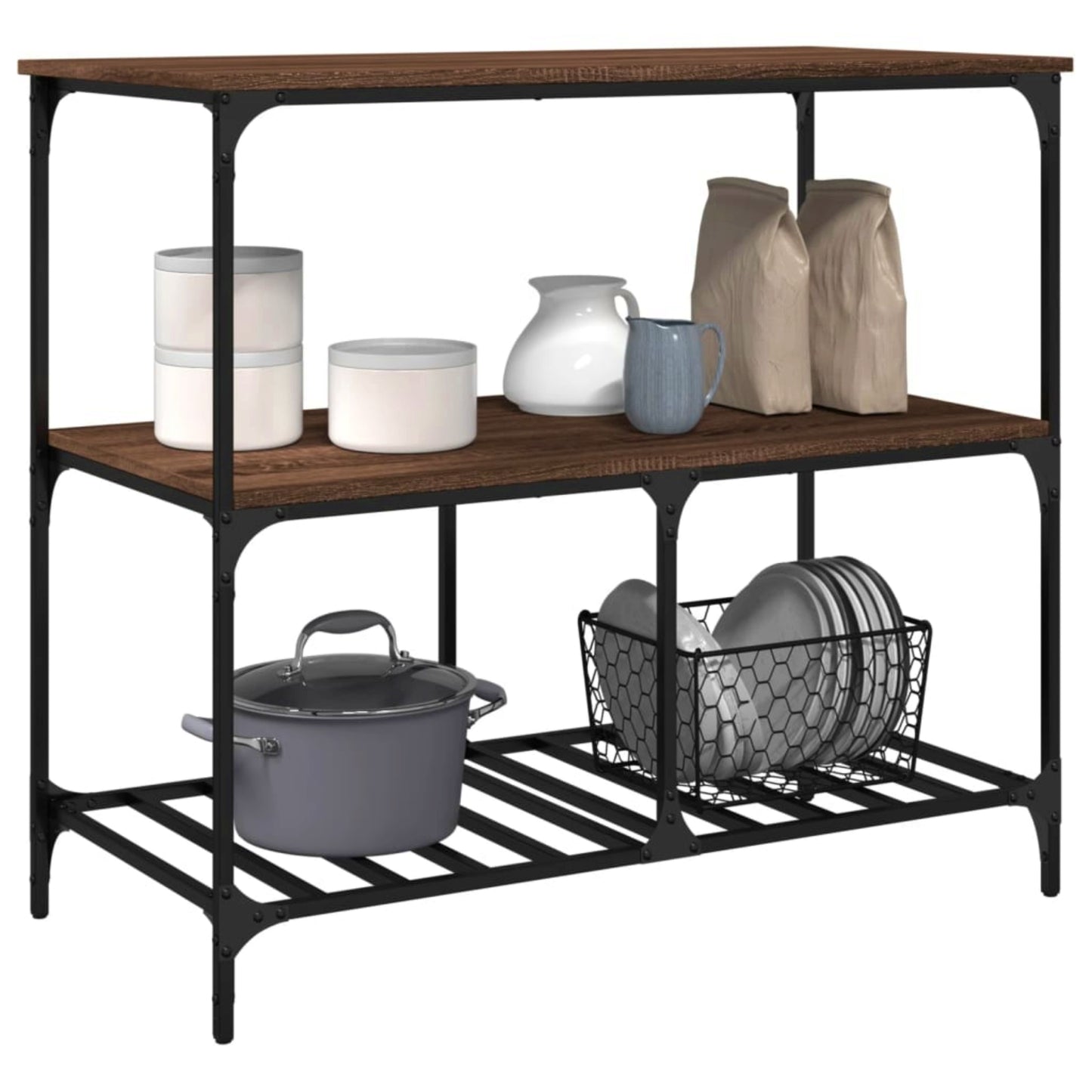 Kitchen Shelving Unit Industrial Breakfast Trolley Table Coffee Storage Island