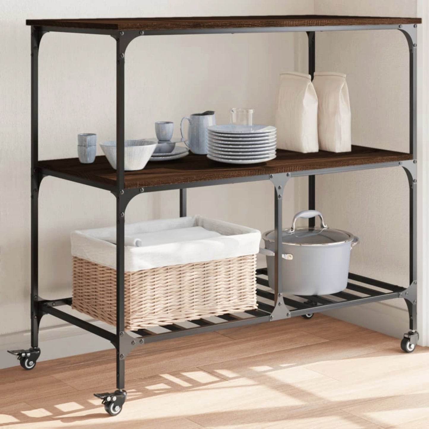 Kitchen Shelving Unit Industrial Breakfast Trolley Table Coffee Storage Island