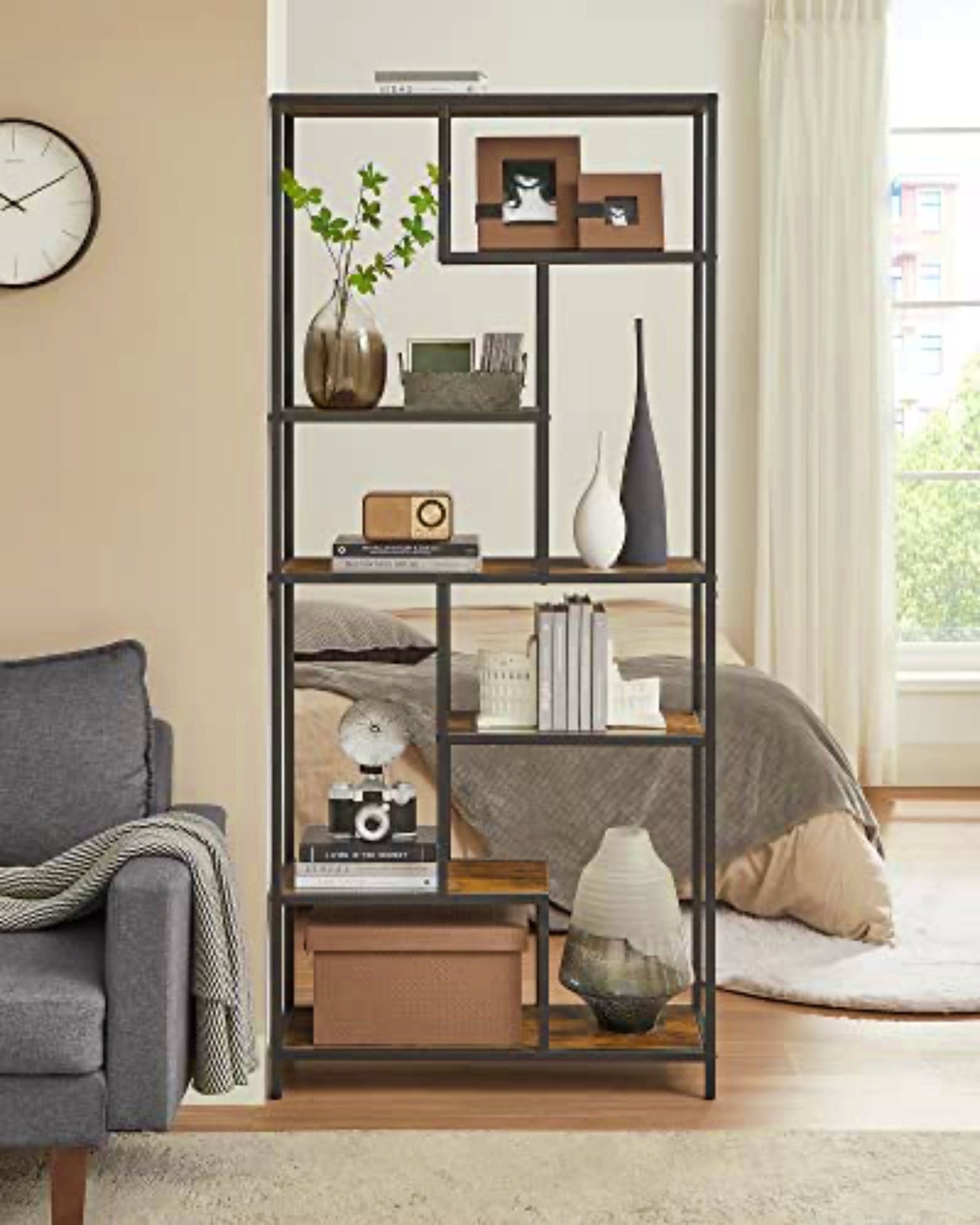 Large Industrial Bookcase Rustic Shelving Unit Lounge Display Storage Cabinet