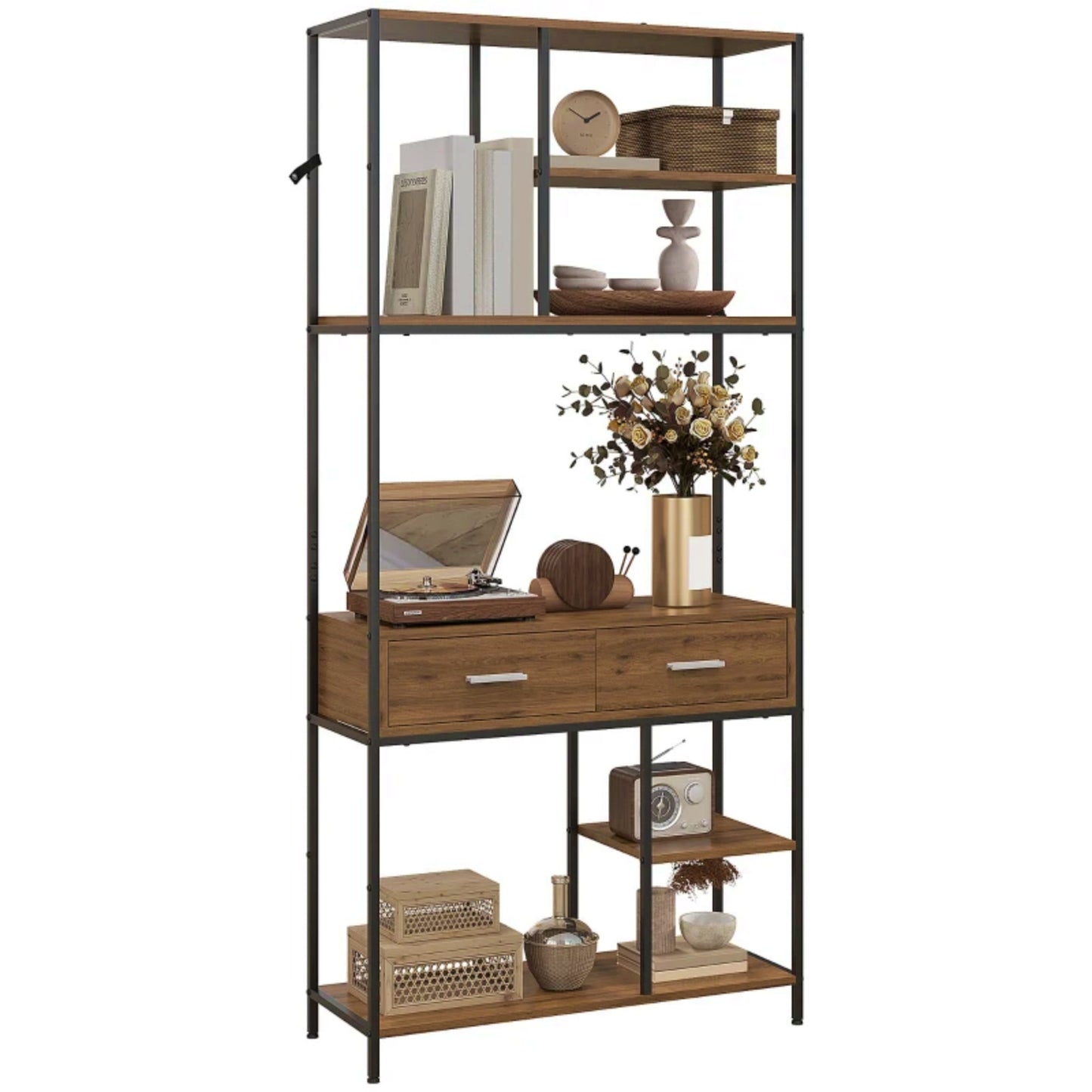 Large Shelving Unit Industrial Metal Bookcase Vintage Tall Storage Open Cabinet