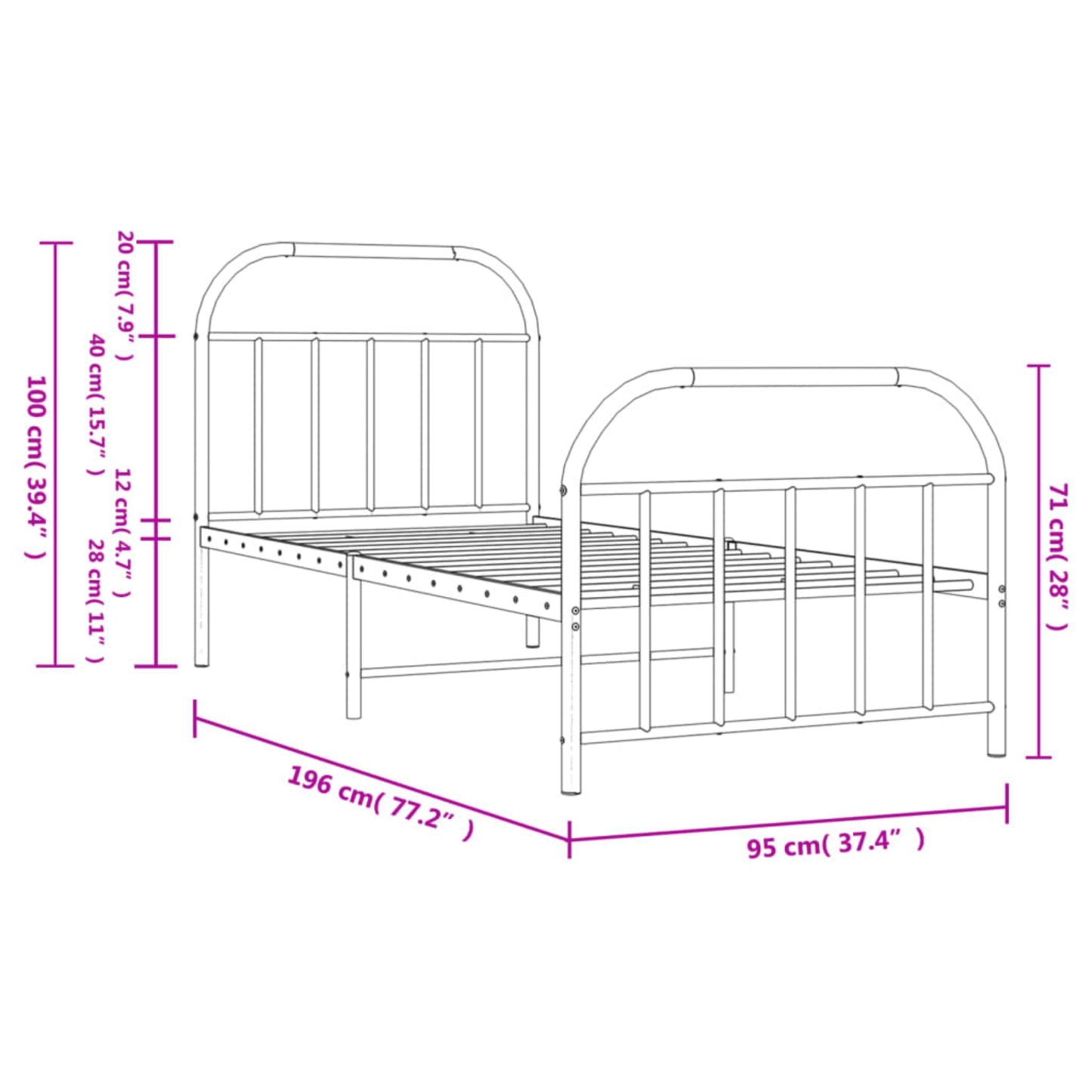 Metal Bed Frame Black Single 3ft Bedstead Vintage Guest Room Teens Furniture