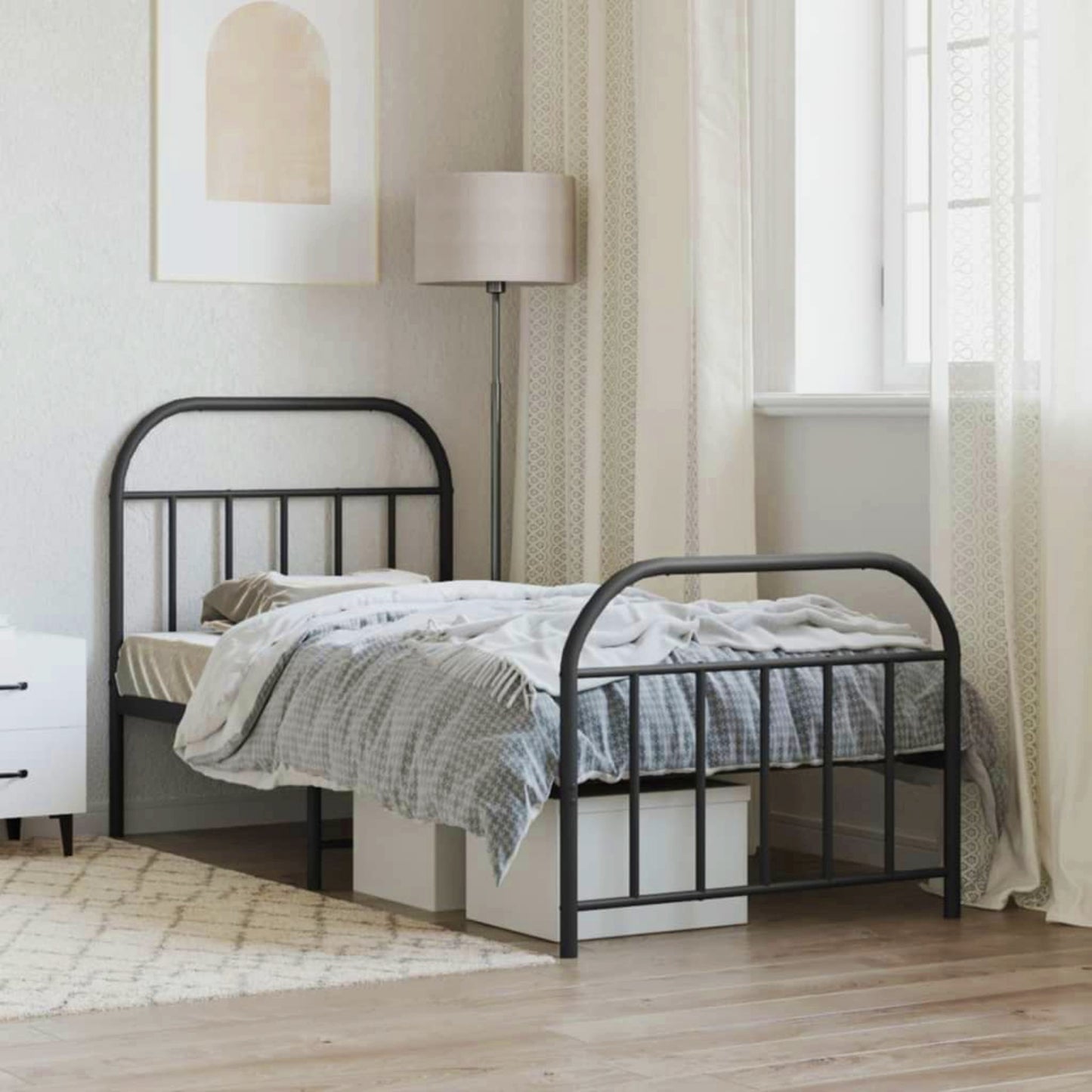 Metal Bed Frame Black Single 3ft Bedstead Vintage Guest Room Teens Furniture